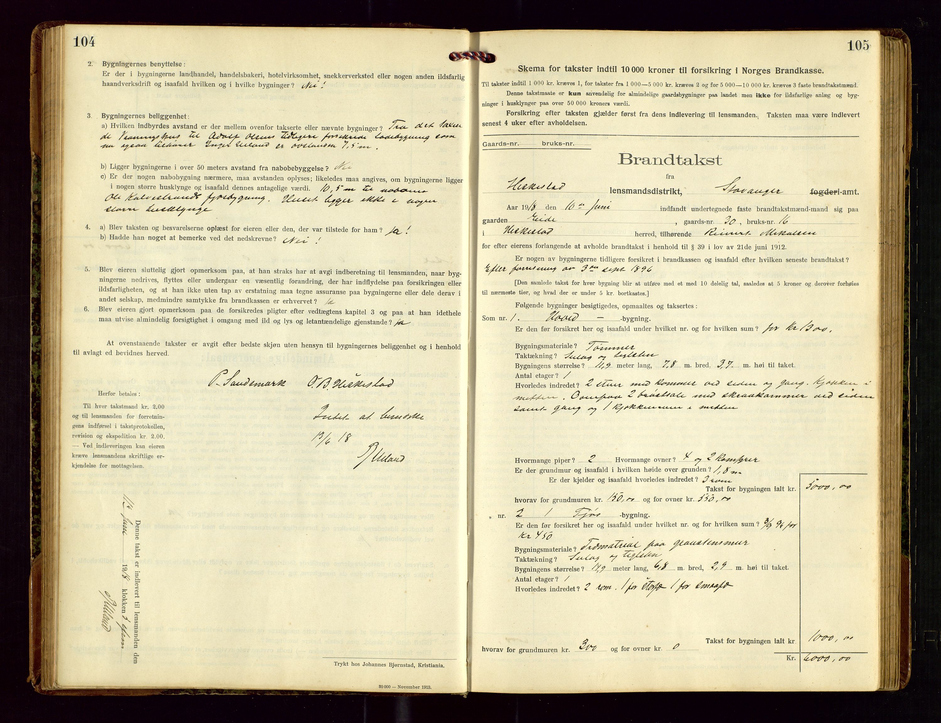 Heskestad lensmannskontor, SAST/A-100304/Gob/L0002: "Brandtakstprotokol", 1915-1922, p. 104-105