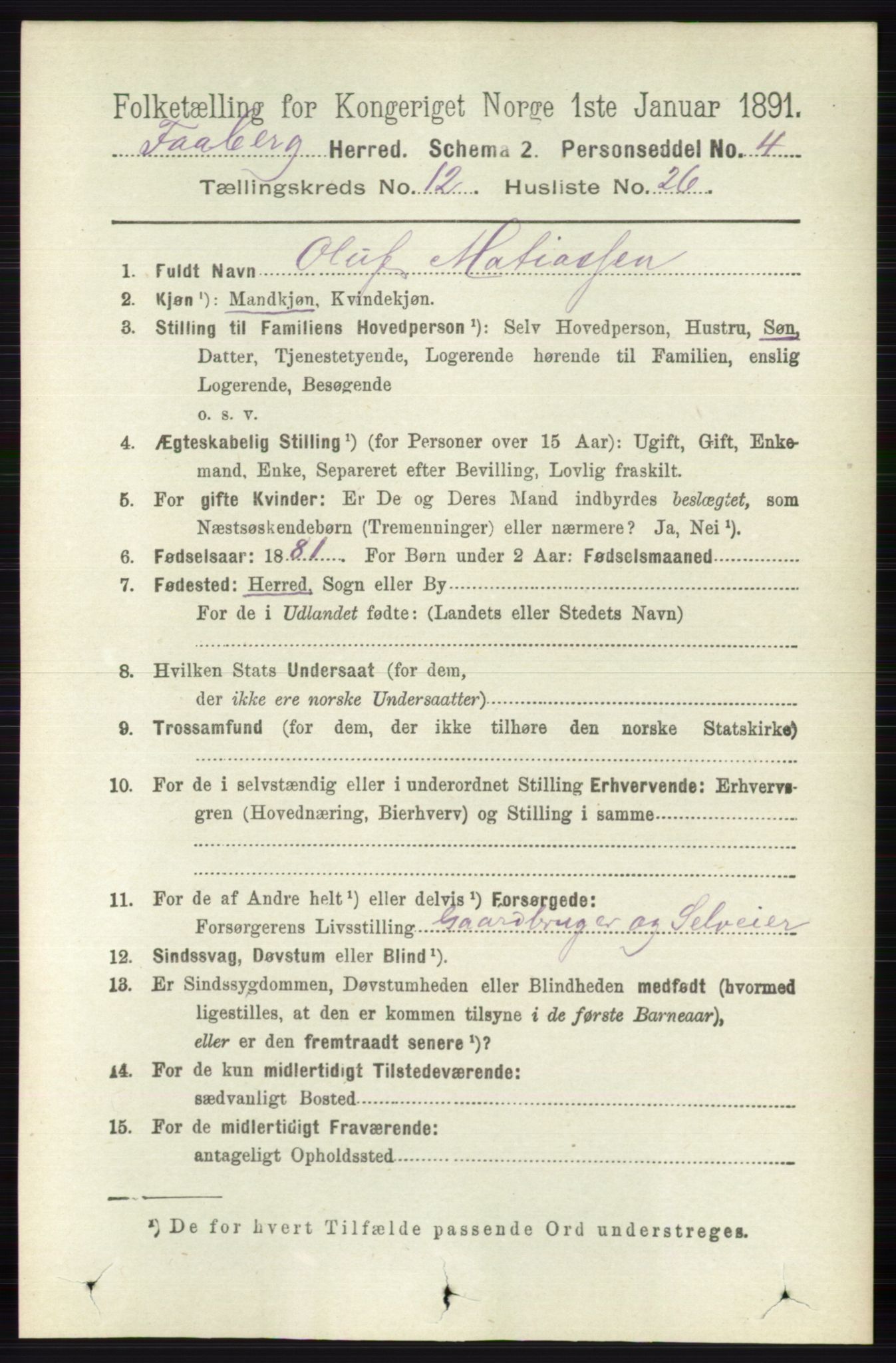 RA, 1891 census for 0524 Fåberg, 1891, p. 4901