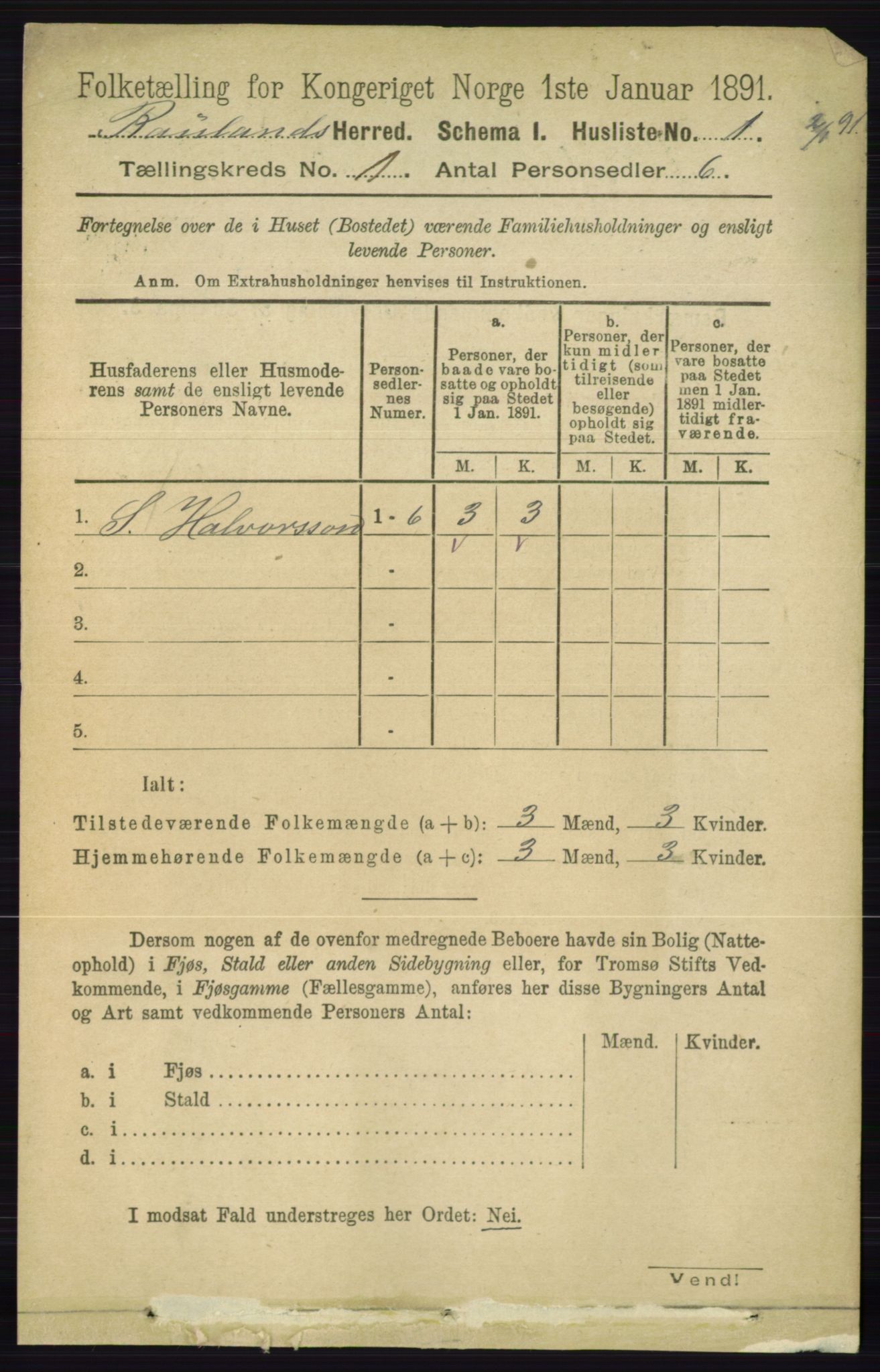 RA, 1891 census for 0835 Rauland, 1891, p. 15