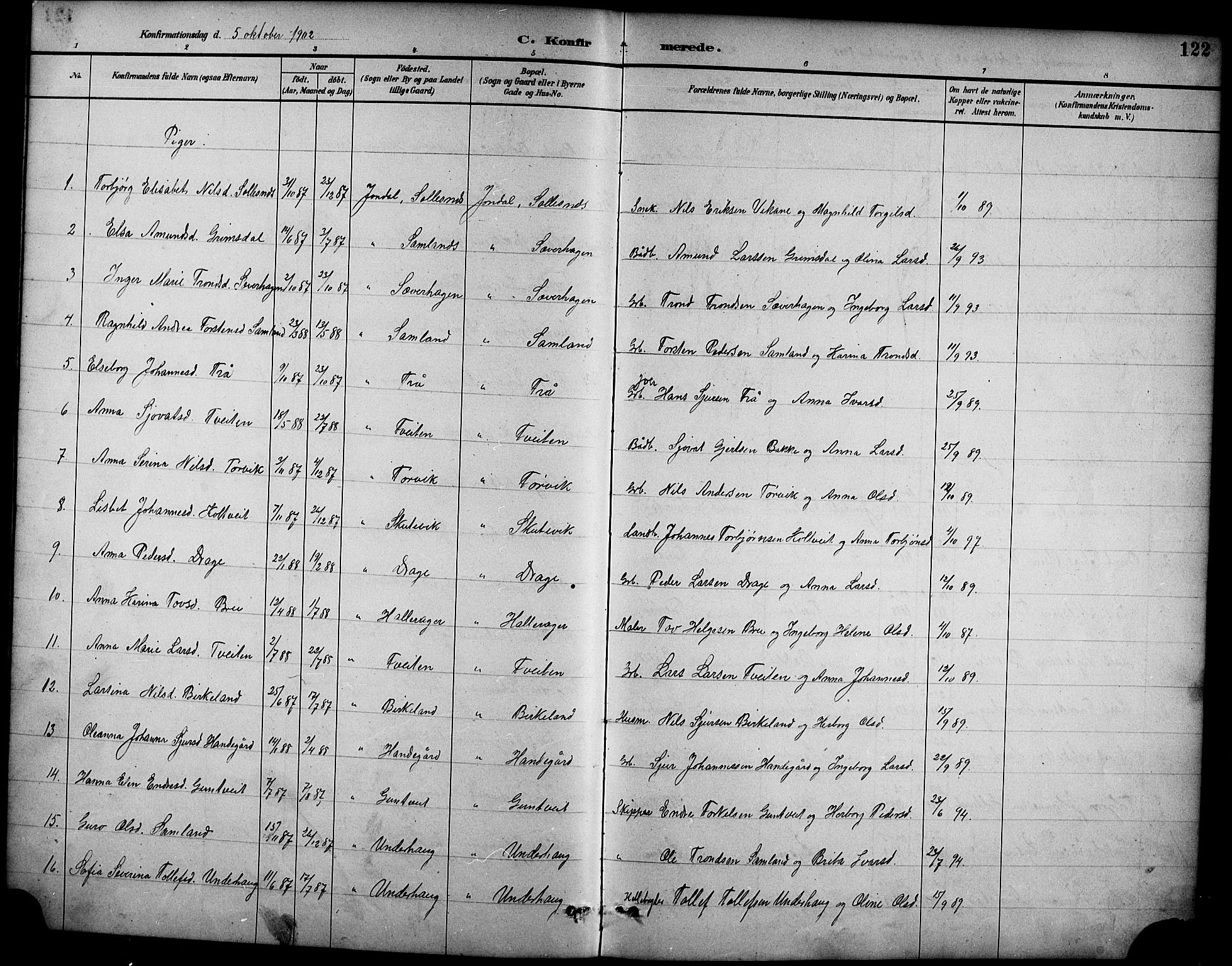 Ullensvang sokneprestembete, AV/SAB-A-78701/H/Hab: Parish register (copy) no. D 1, 1891-1908, p. 122