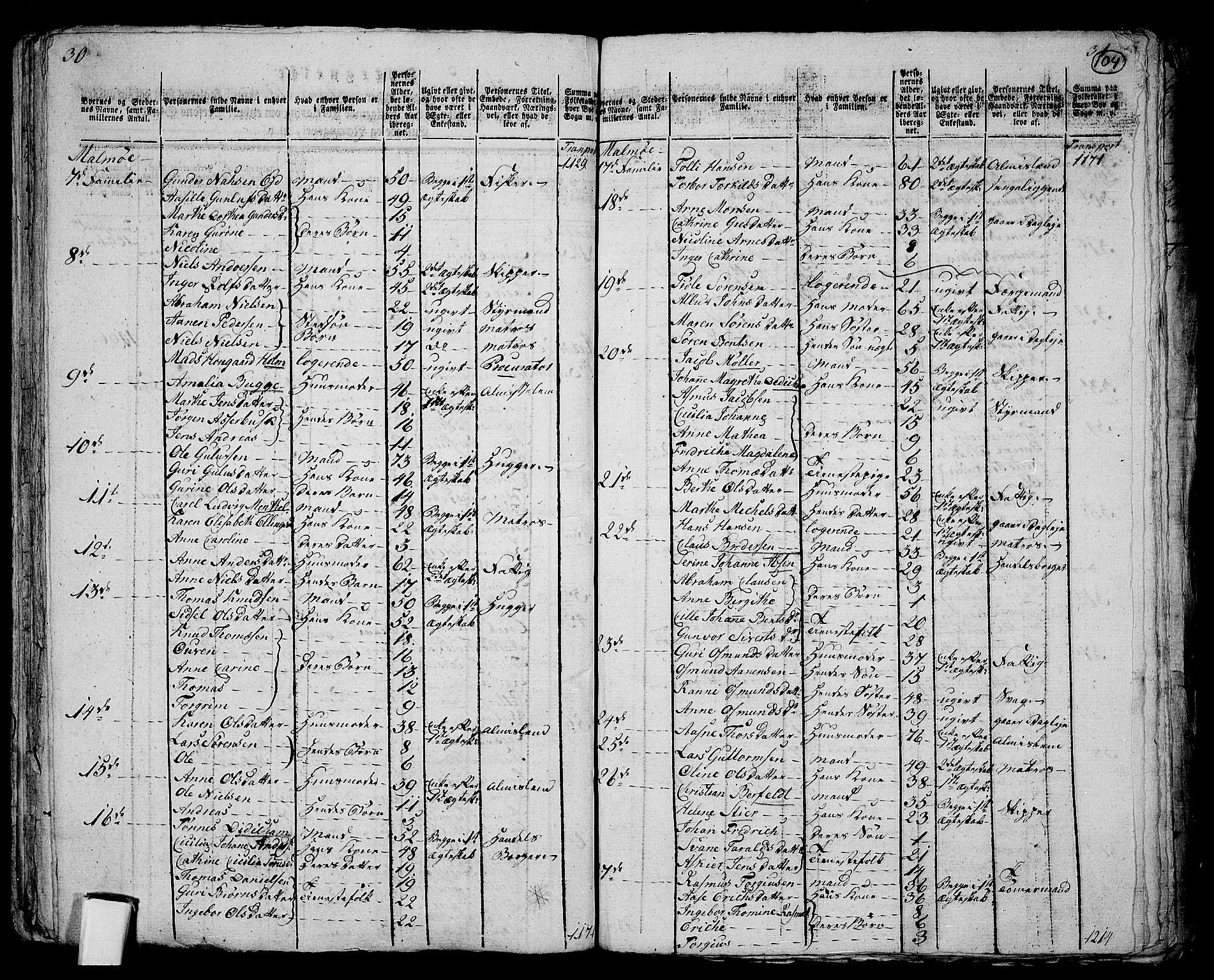 RA, 1801 census for 1019P Mandal, 1801, p. 103b-104a