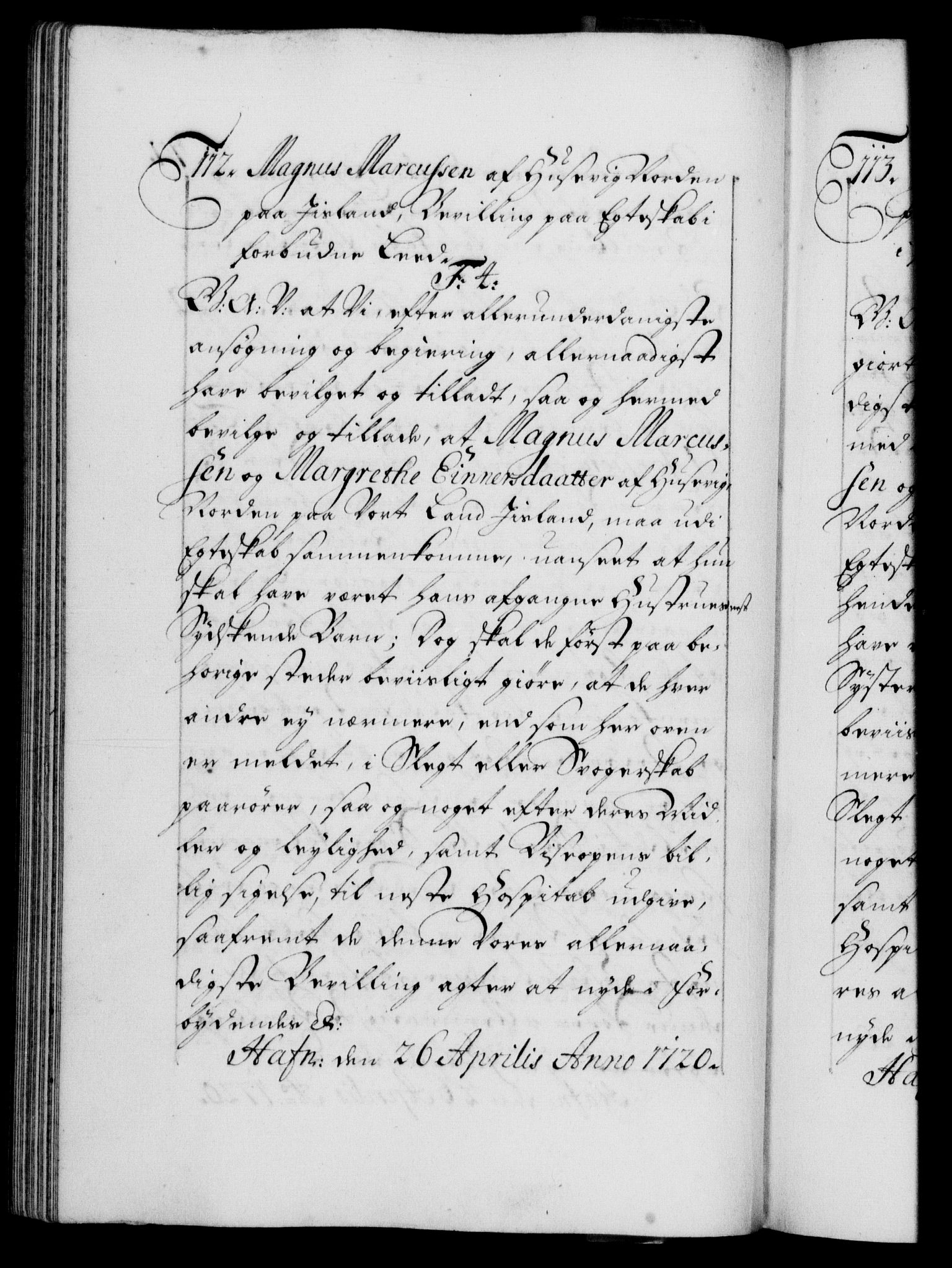 Danske Kanselli 1572-1799, AV/RA-EA-3023/F/Fc/Fca/Fcaa/L0023: Norske registre, 1720-1722, p. 77b