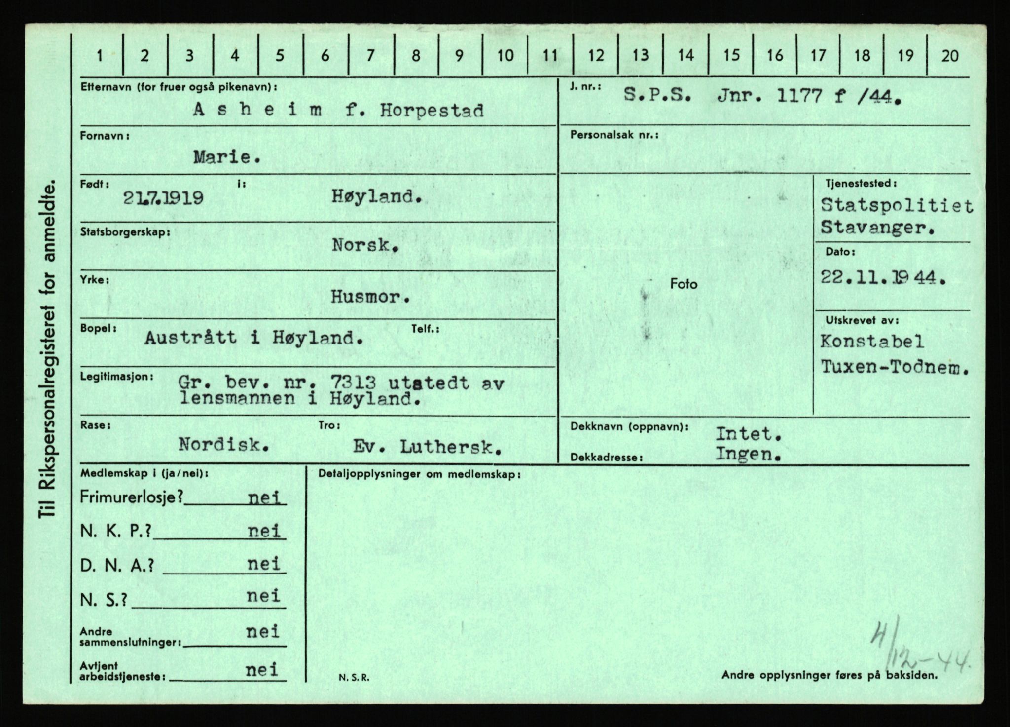 Statspolitiet - Hovedkontoret / Osloavdelingen, AV/RA-S-1329/C/Ca/L0002: Arneberg - Brand, 1943-1945, p. 374