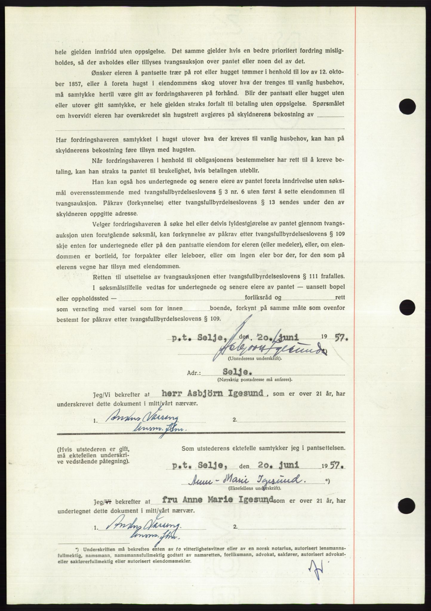 Søre Sunnmøre sorenskriveri, AV/SAT-A-4122/1/2/2C/L0130: Mortgage book no. 18B, 1957-1958, Diary no: : 1501/1957