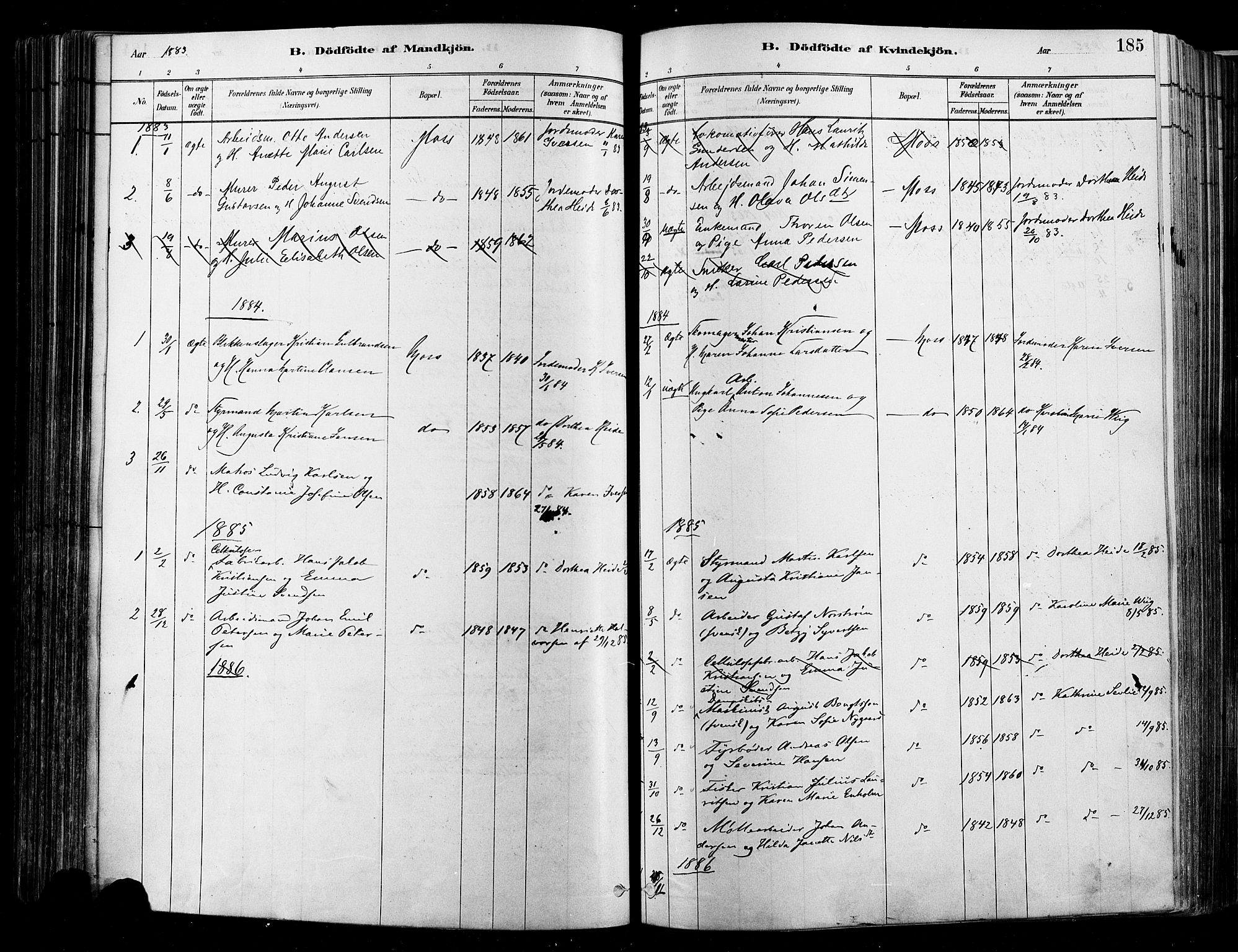 Moss prestekontor Kirkebøker, AV/SAO-A-2003/F/Fb/L0001: Parish register (official) no. II 1, 1878-1886, p. 185