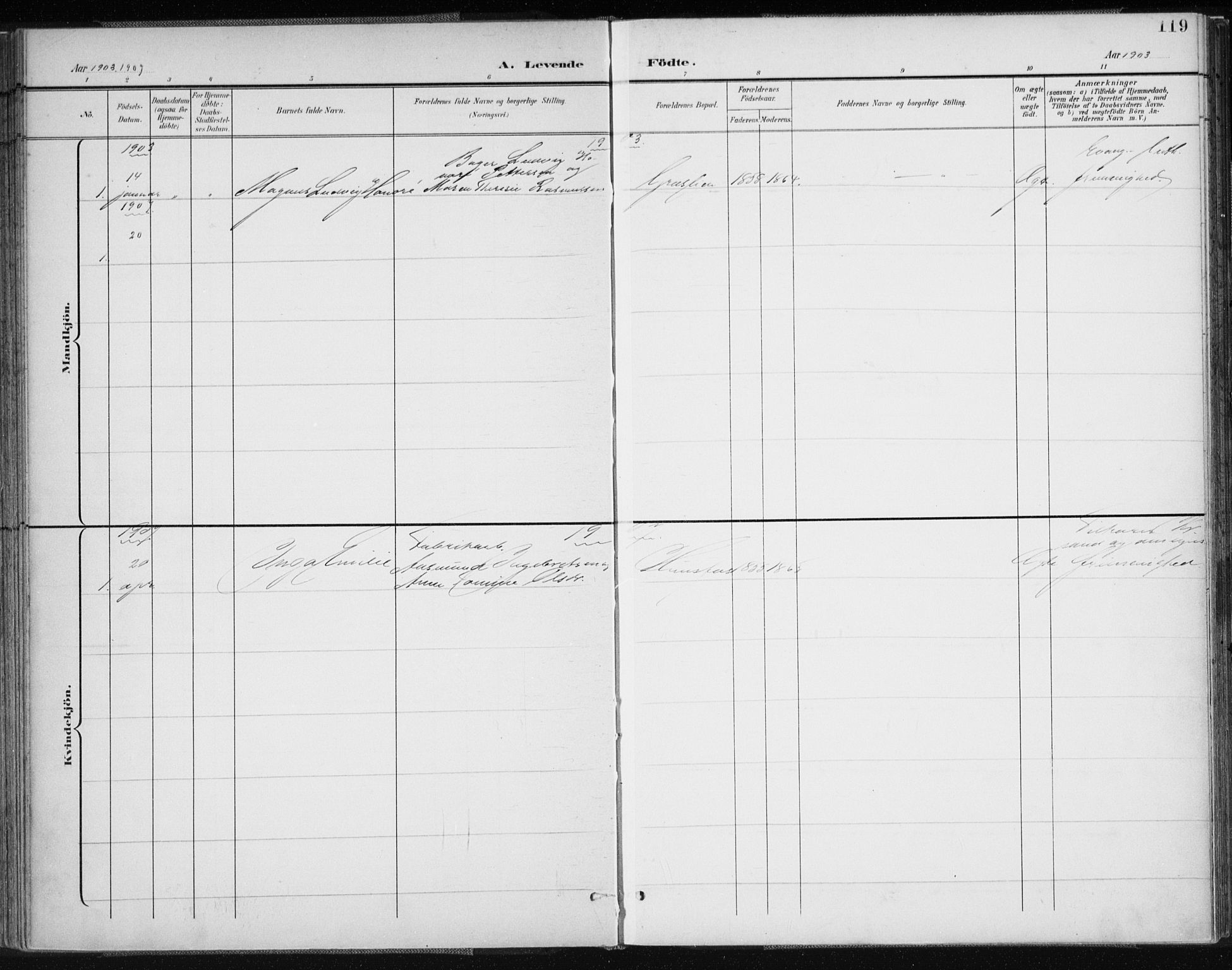 Vennesla sokneprestkontor, AV/SAK-1111-0045/Fa/Fab/L0005: Parish register (official) no. A 5, 1897-1909, p. 119