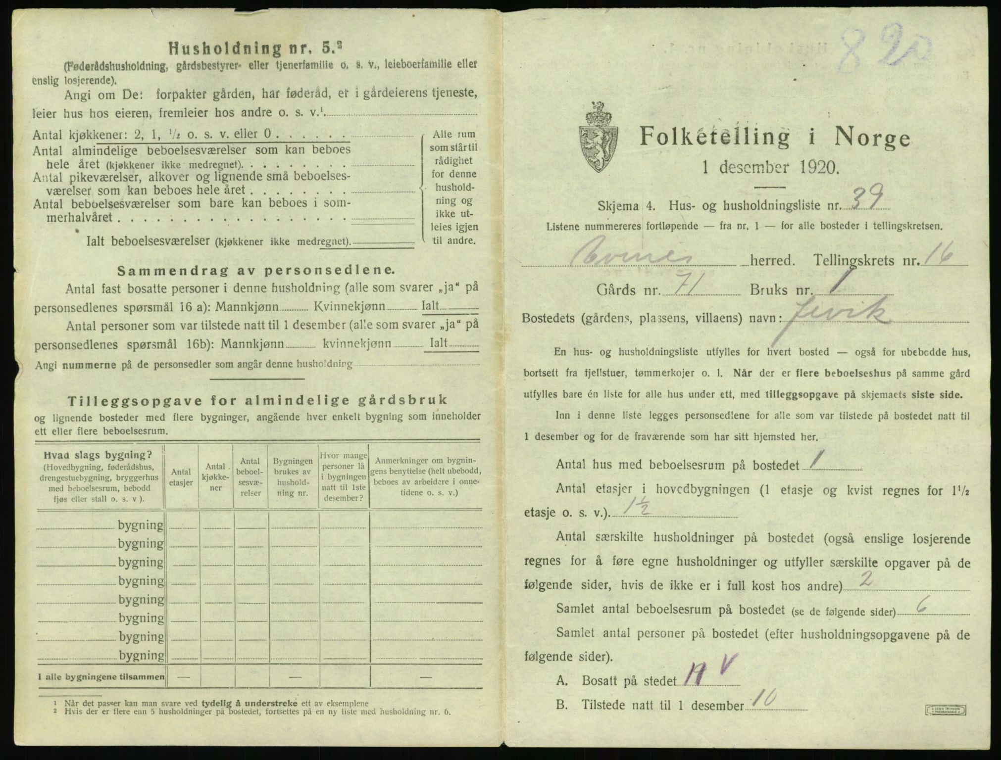 SAT, 1920 census for Evenes, 1920, p. 1734