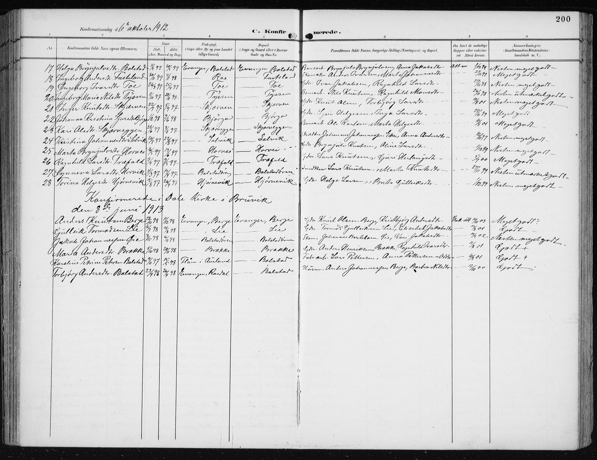 Evanger sokneprestembete, SAB/A-99924: Parish register (official) no. A  3, 1900-1930, p. 200
