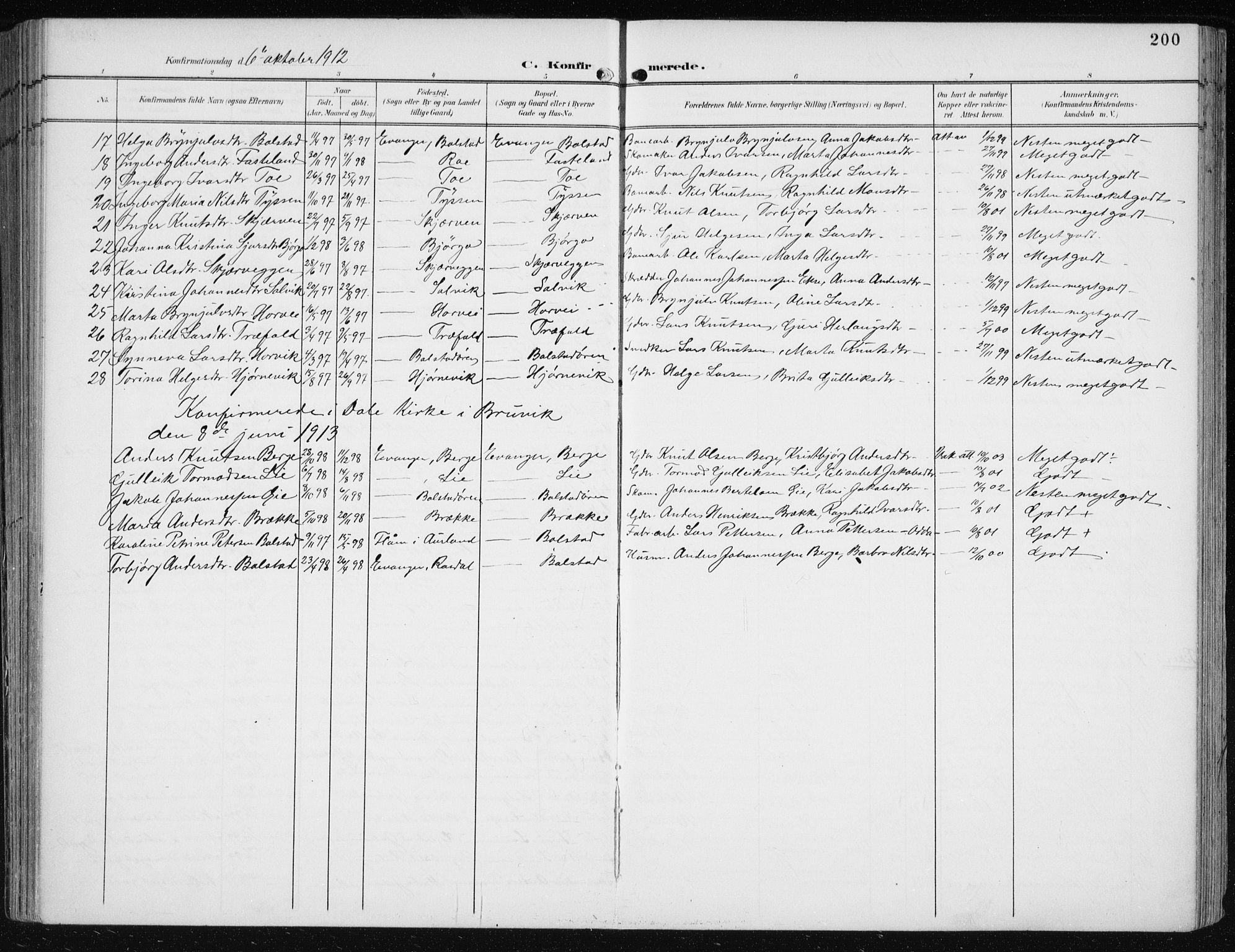 Evanger sokneprestembete, AV/SAB-A-99924: Parish register (official) no. A  3, 1900-1930, p. 200