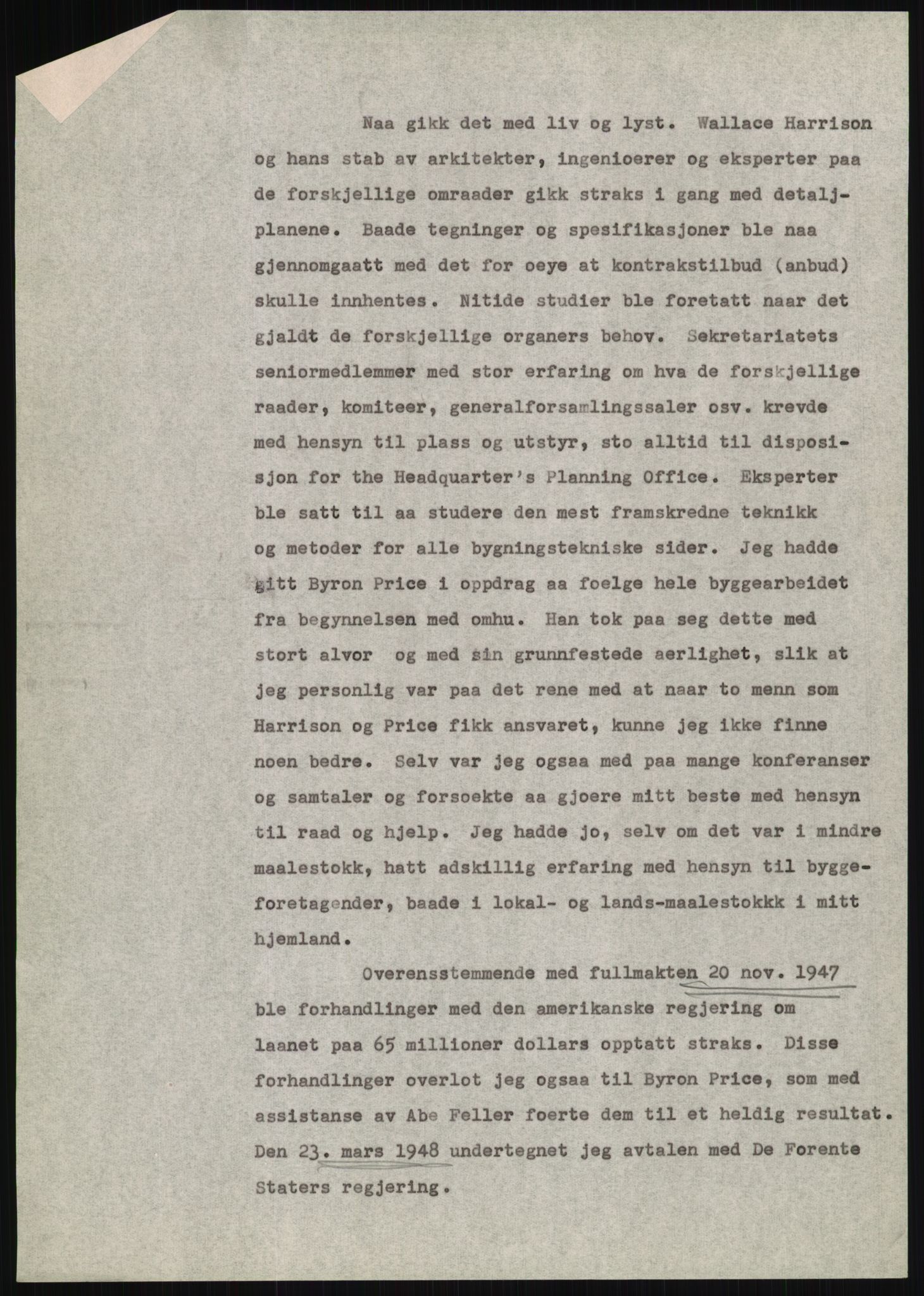 Lie, Trygve, AV/RA-PA-1407/D/L0020/0007: Utkast og manuskripter til "In the cause of Peace"/"Syv år for freden". / Manuskript til kap. 7, "Permanent headquarter". udatert., 1954