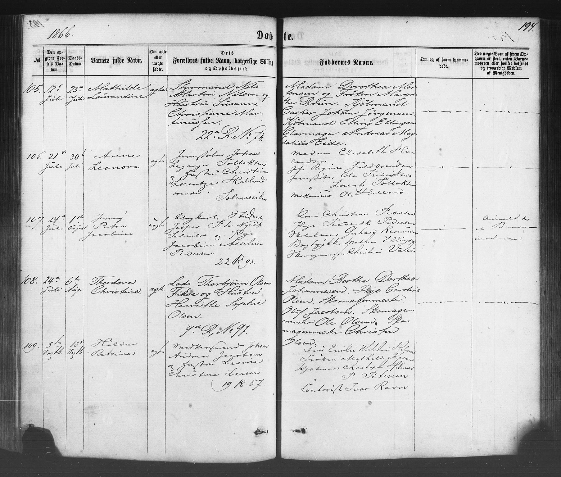 Fødselsstiftelsens sokneprestembete*, SAB/-: Parish register (official) no. A 1, 1863-1883, p. 194
