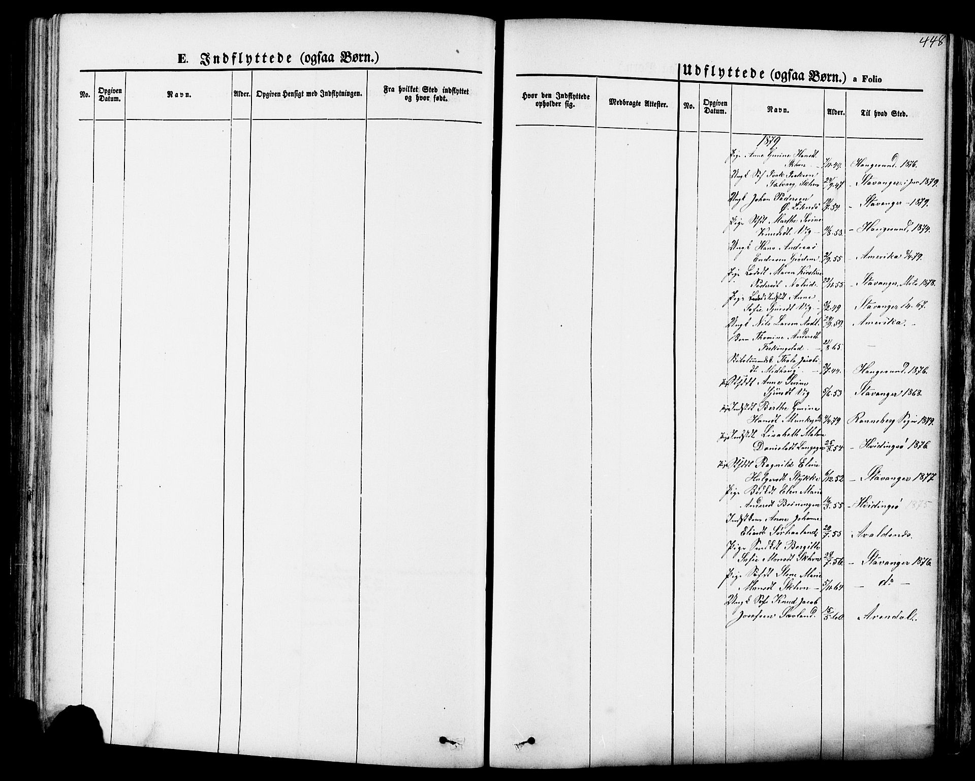 Skudenes sokneprestkontor, SAST/A -101849/H/Ha/Haa/L0006: Parish register (official) no. A 4, 1864-1881, p. 448