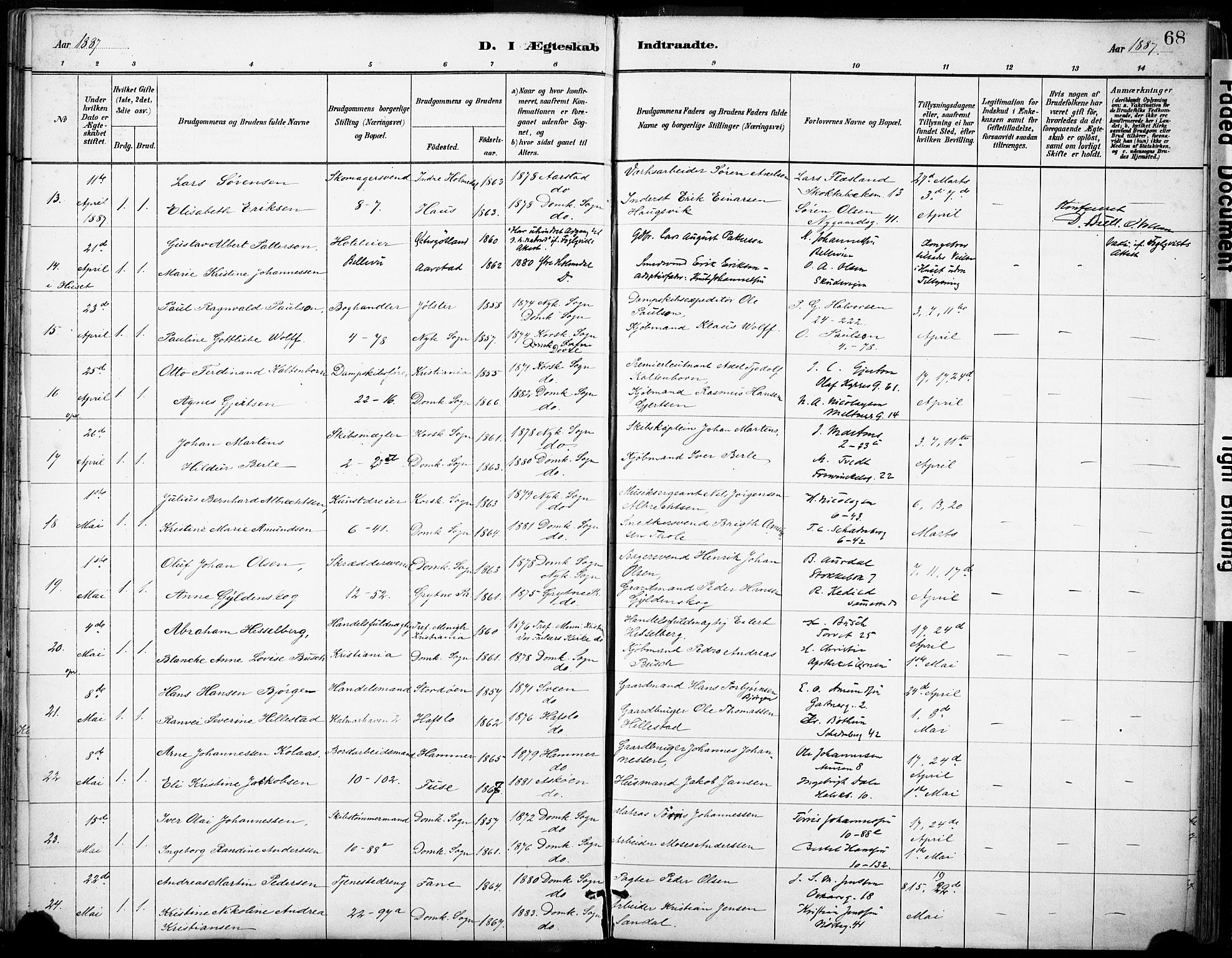 Domkirken sokneprestembete, SAB/A-74801/H/Haa/L0037: Parish register (official) no. D 4, 1880-1907, p. 68