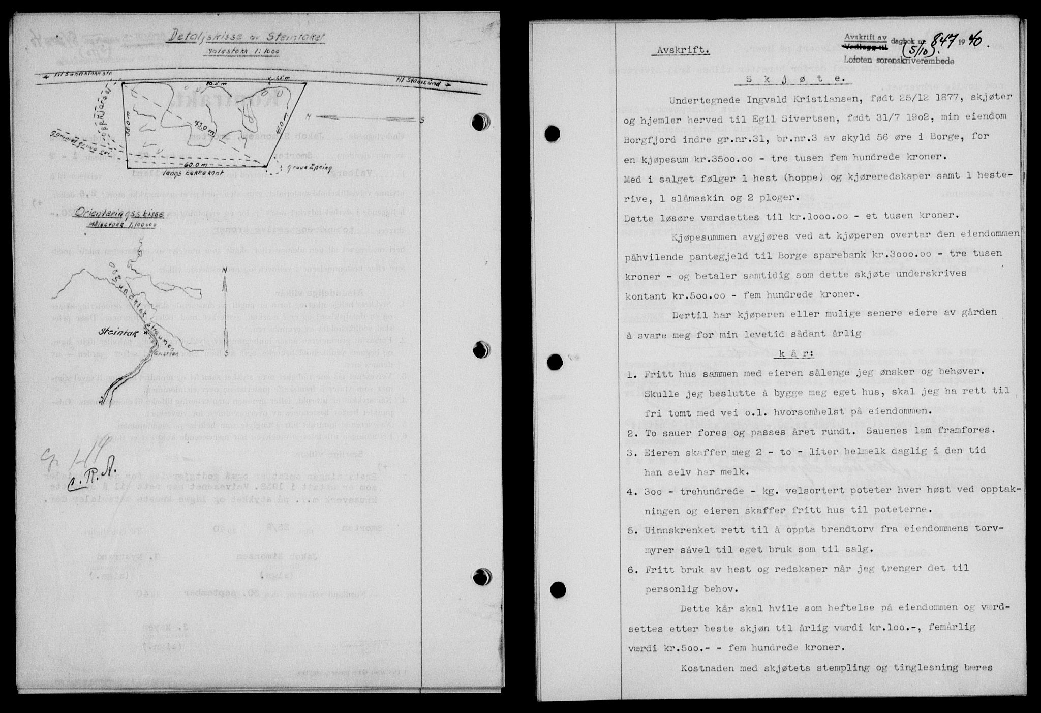 Lofoten sorenskriveri, SAT/A-0017/1/2/2C/L0007a: Mortgage book no. 7a, 1939-1940, Diary no: : 847/1940