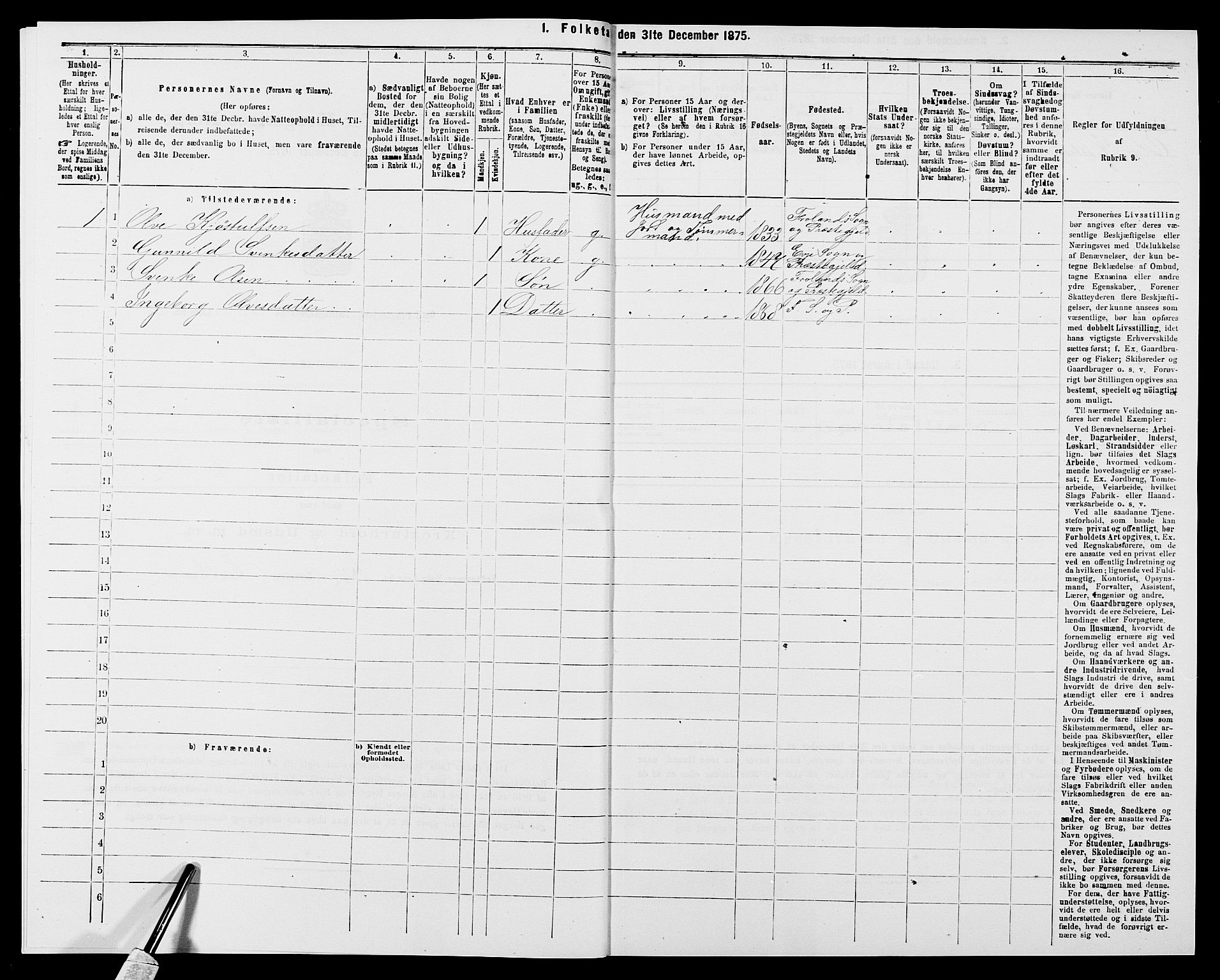 SAK, 1875 census for 0929P Åmli, 1875, p. 399