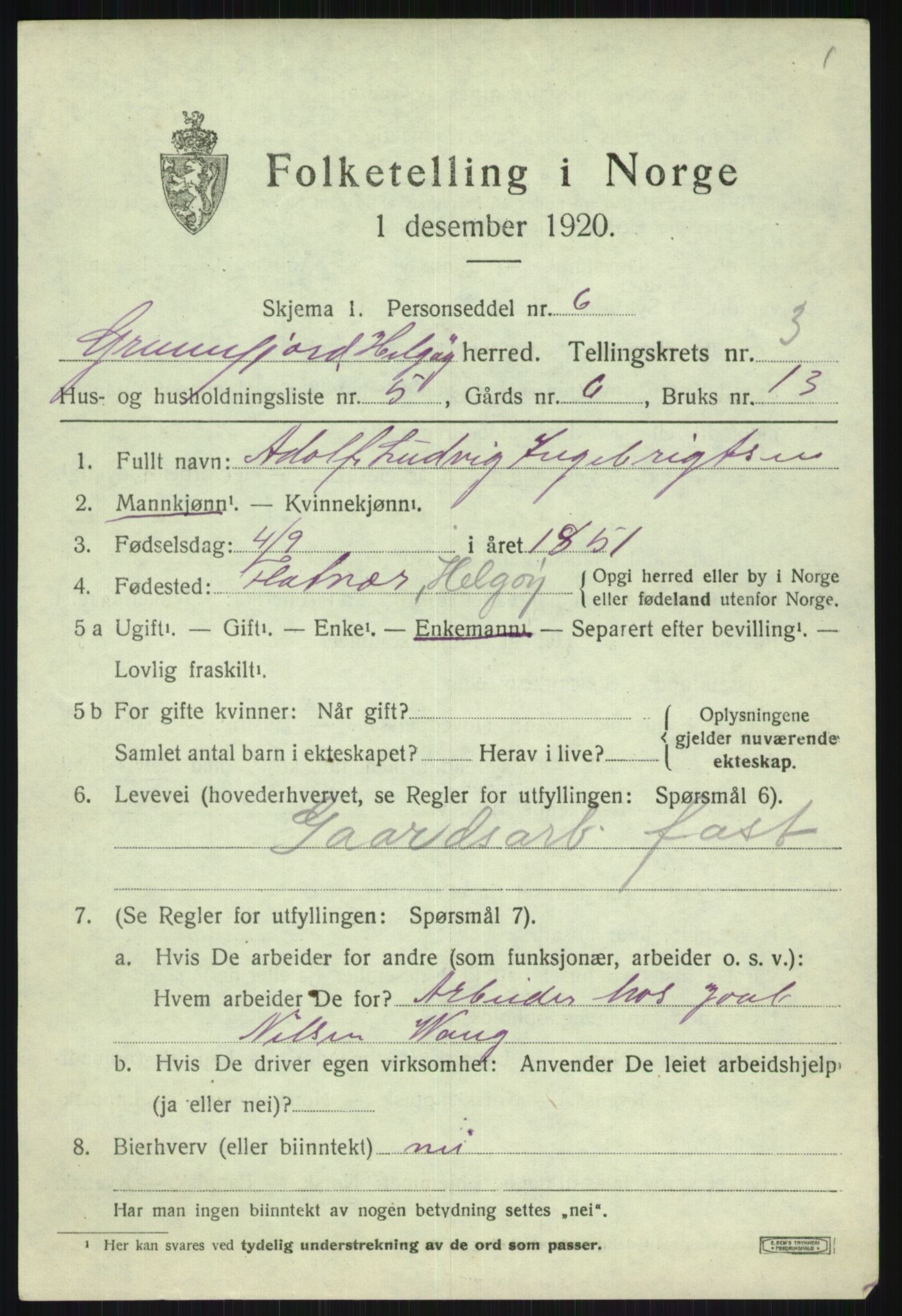 SATØ, 1920 census for Helgøy, 1920, p. 1445