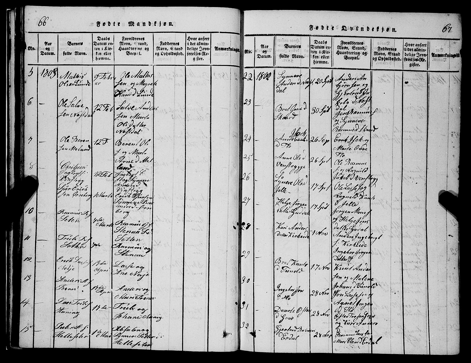 Stryn Sokneprestembete, AV/SAB-A-82501: Parish register (copy) no. C 1, 1801-1845, p. 66-67