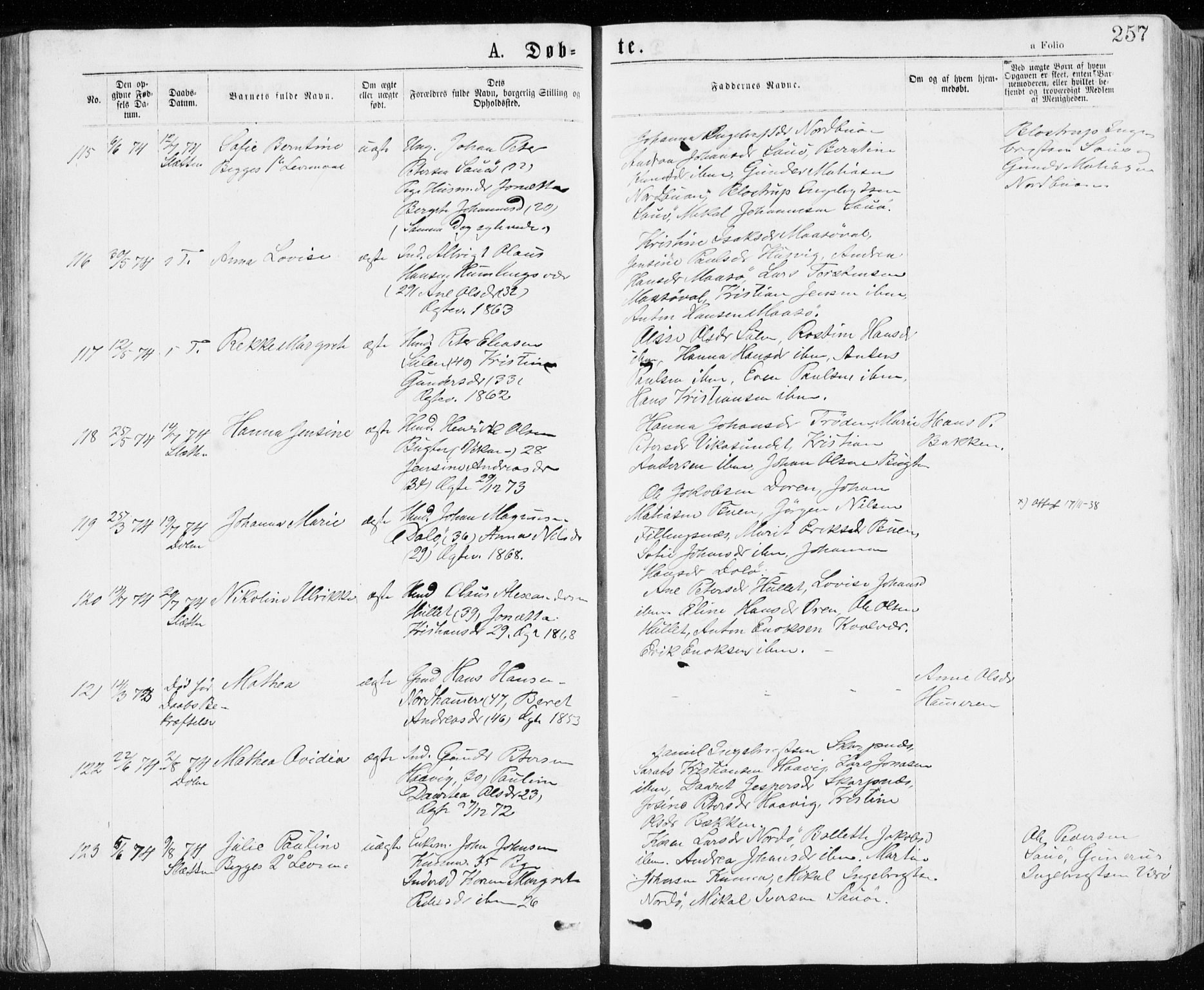 Ministerialprotokoller, klokkerbøker og fødselsregistre - Sør-Trøndelag, AV/SAT-A-1456/640/L0576: Parish register (official) no. 640A01, 1846-1876, p. 257