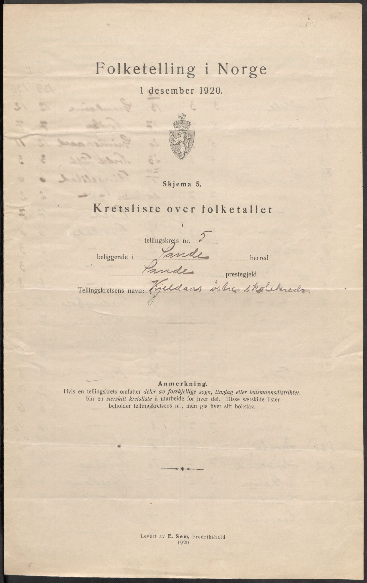 SAKO, 1920 census for Sande, 1920, p. 23