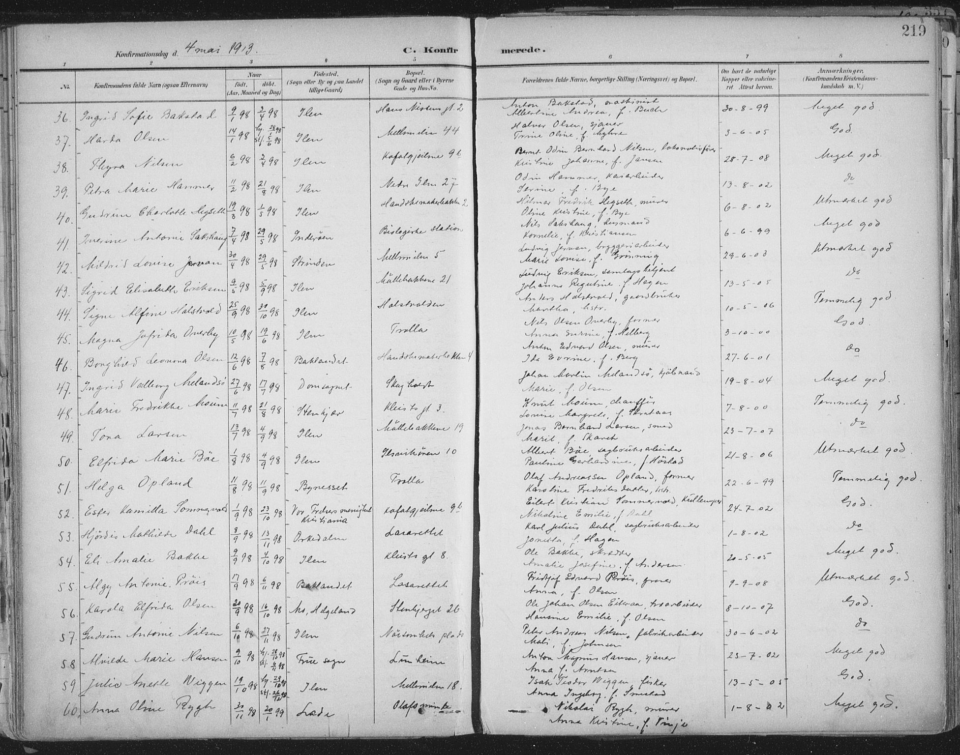 Ministerialprotokoller, klokkerbøker og fødselsregistre - Sør-Trøndelag, SAT/A-1456/603/L0167: Parish register (official) no. 603A06, 1896-1932, p. 219