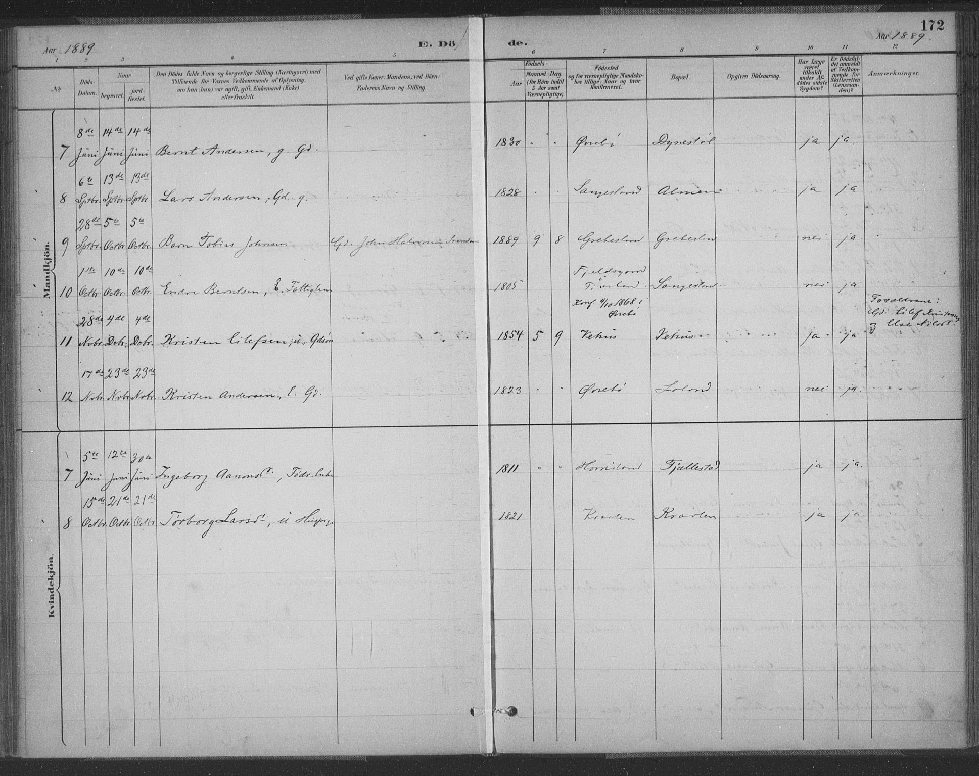 Vennesla sokneprestkontor, SAK/1111-0045/Fa/Fac/L0009: Parish register (official) no. A 9, 1884-1901, p. 172