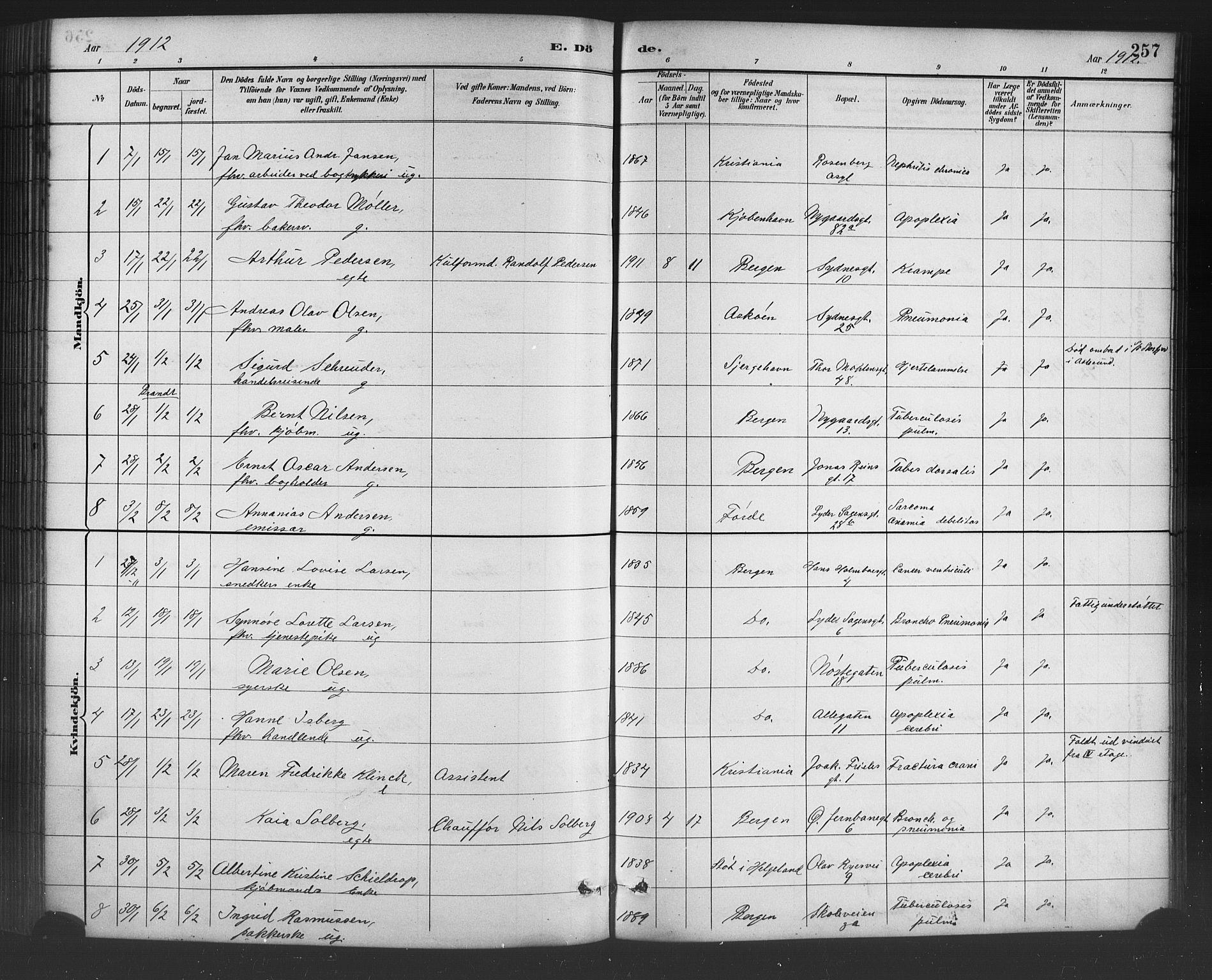 Johanneskirken sokneprestembete, AV/SAB-A-76001/H/Hab: Parish register (copy) no. D 1, 1885-1915, p. 257