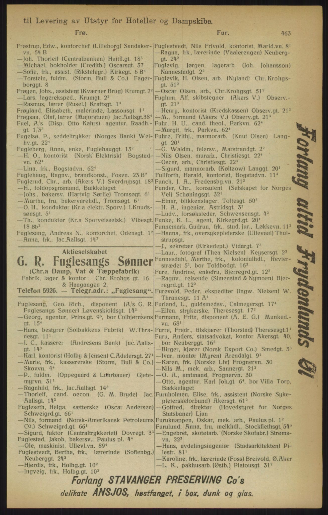 Kristiania/Oslo adressebok, PUBL/-, 1915, p. 463