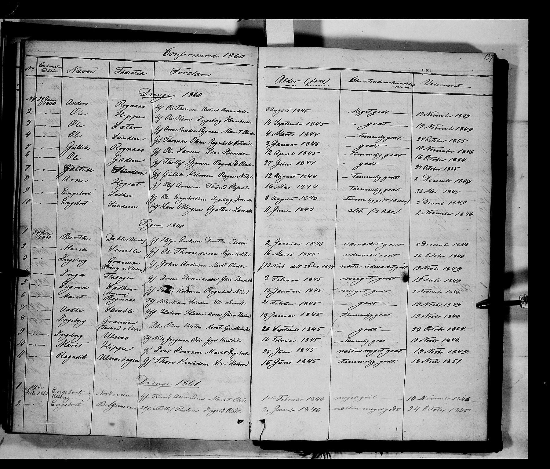 Nord-Aurdal prestekontor, SAH/PREST-132/H/Ha/Haa/L0006: Parish register (official) no. 6, 1842-1863, p. 137