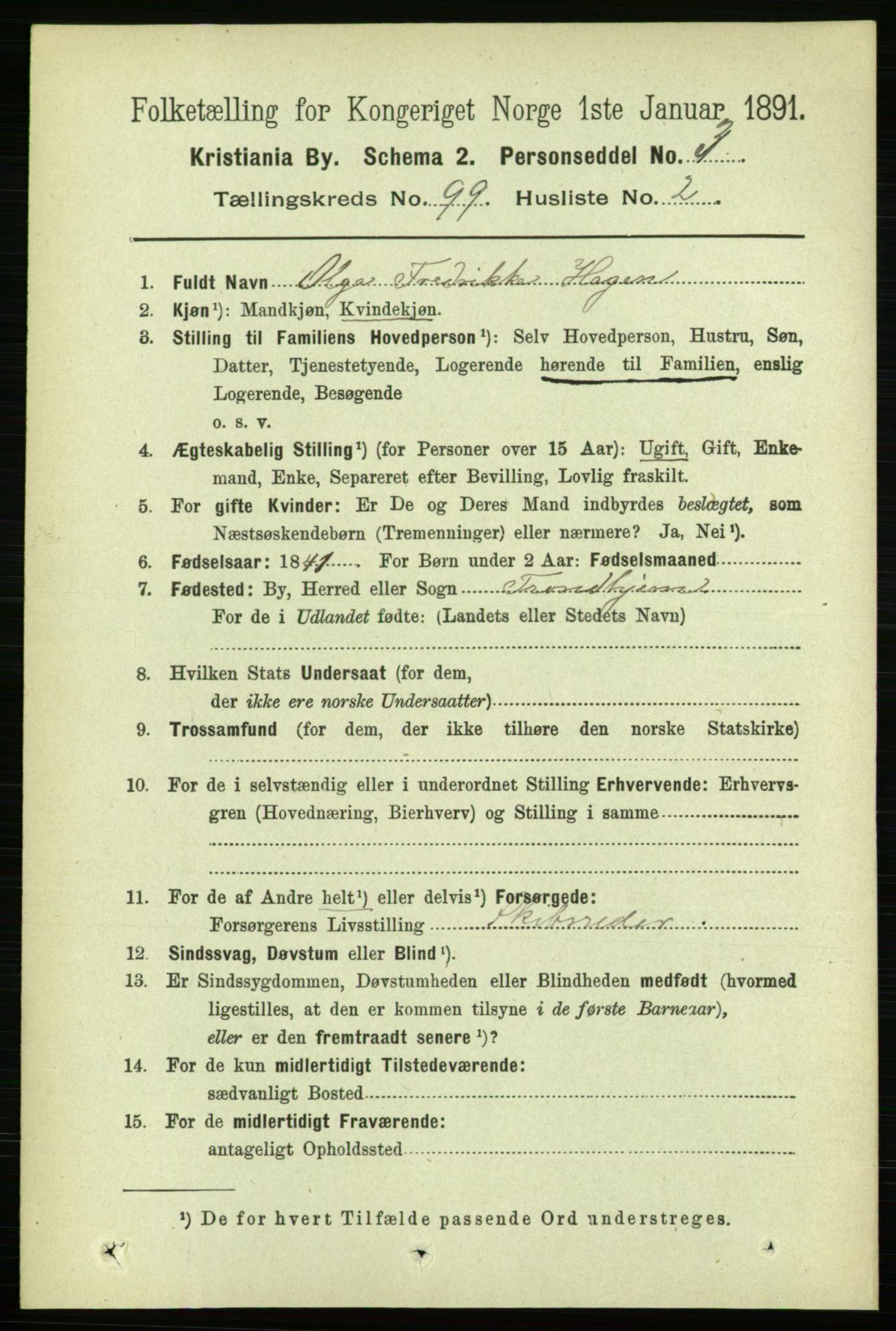 RA, 1891 census for 0301 Kristiania, 1891, p. 48581