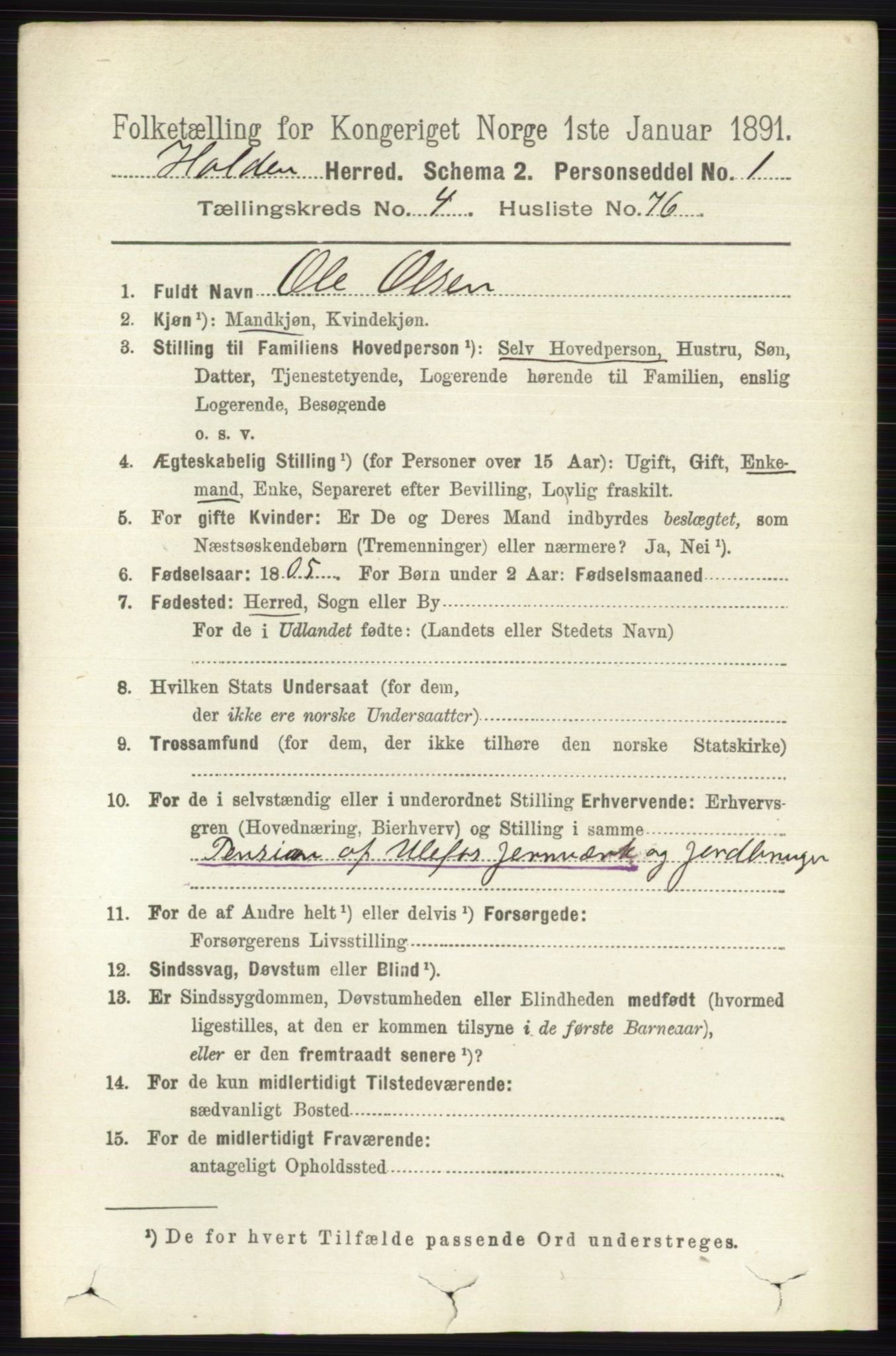 RA, 1891 census for 0819 Holla, 1891, p. 2696