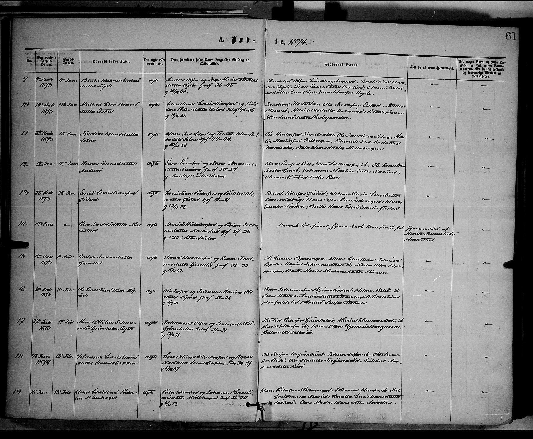 Vestre Toten prestekontor, SAH/PREST-108/H/Ha/Haa/L0008: Parish register (official) no. 8, 1870-1877, p. 61