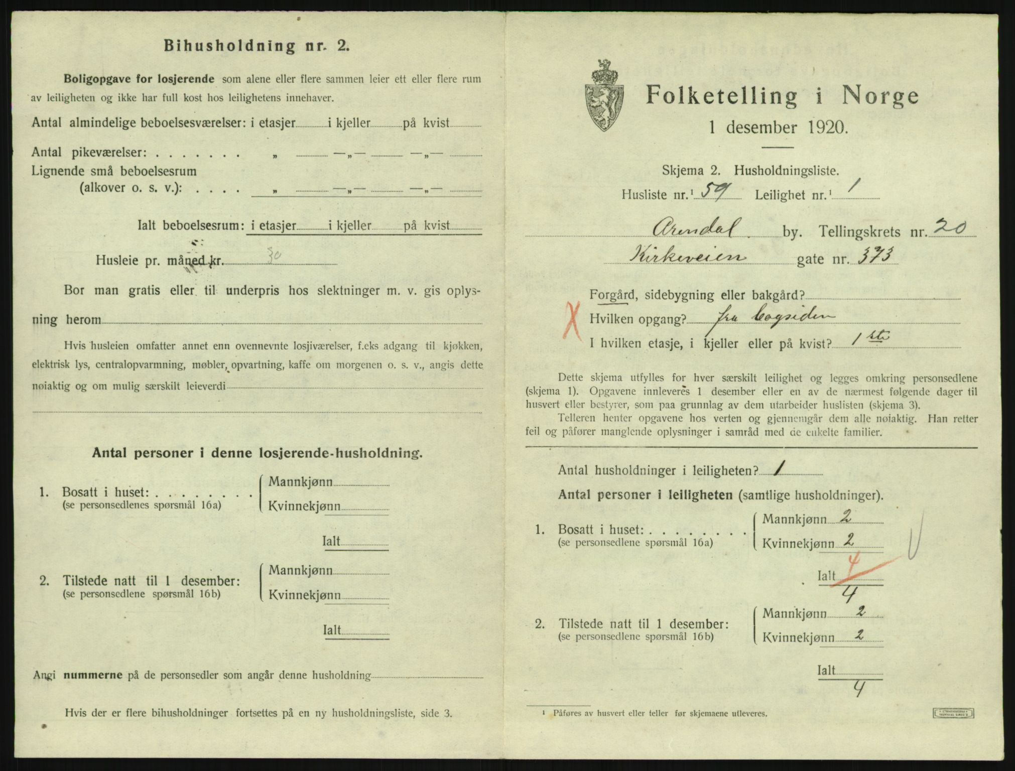 SAK, 1920 census for Arendal, 1920, p. 8472