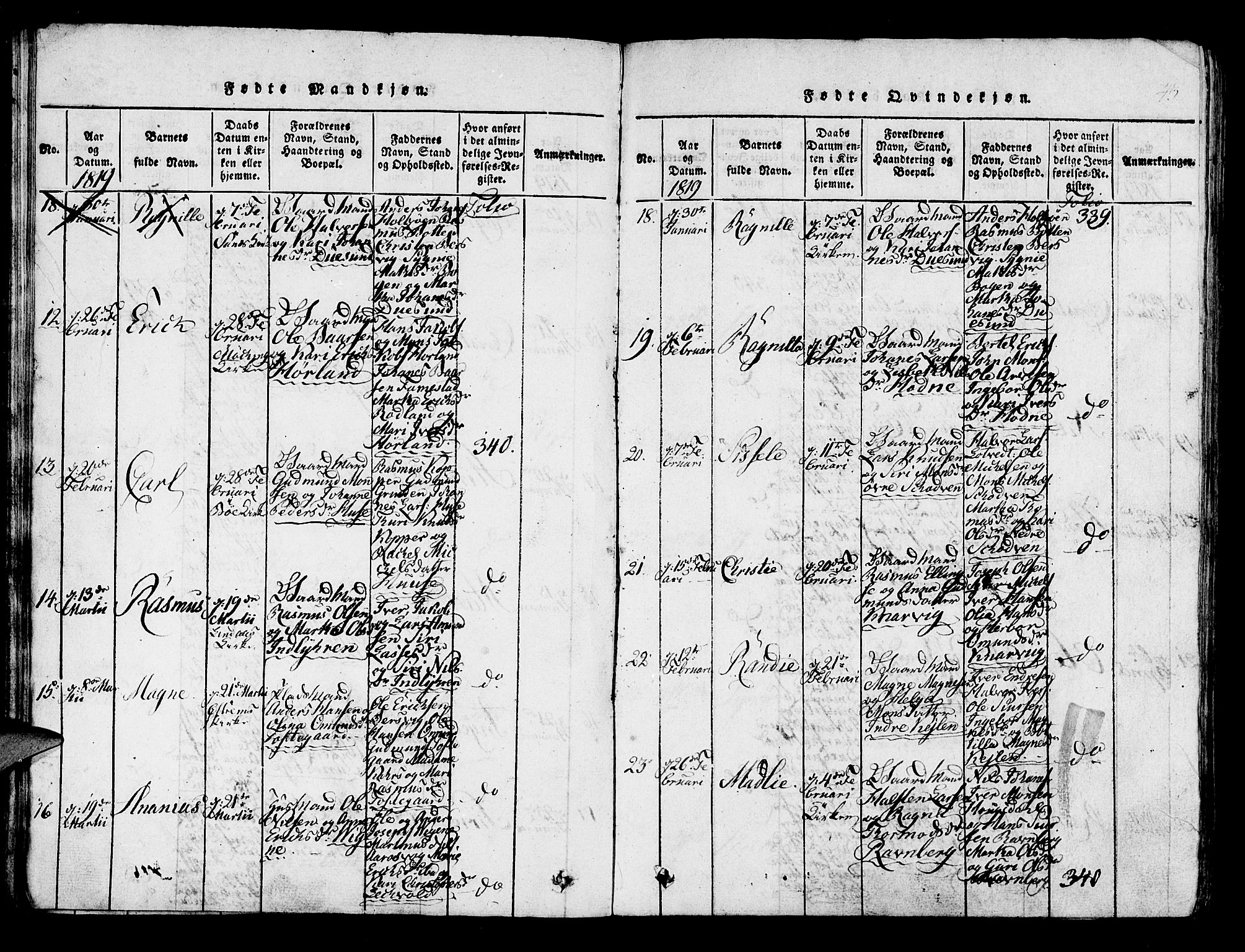 Lindås Sokneprestembete, AV/SAB-A-76701/H/Haa/Haaa/L0007: Parish register (official) no. A 7, 1816-1823, p. 43