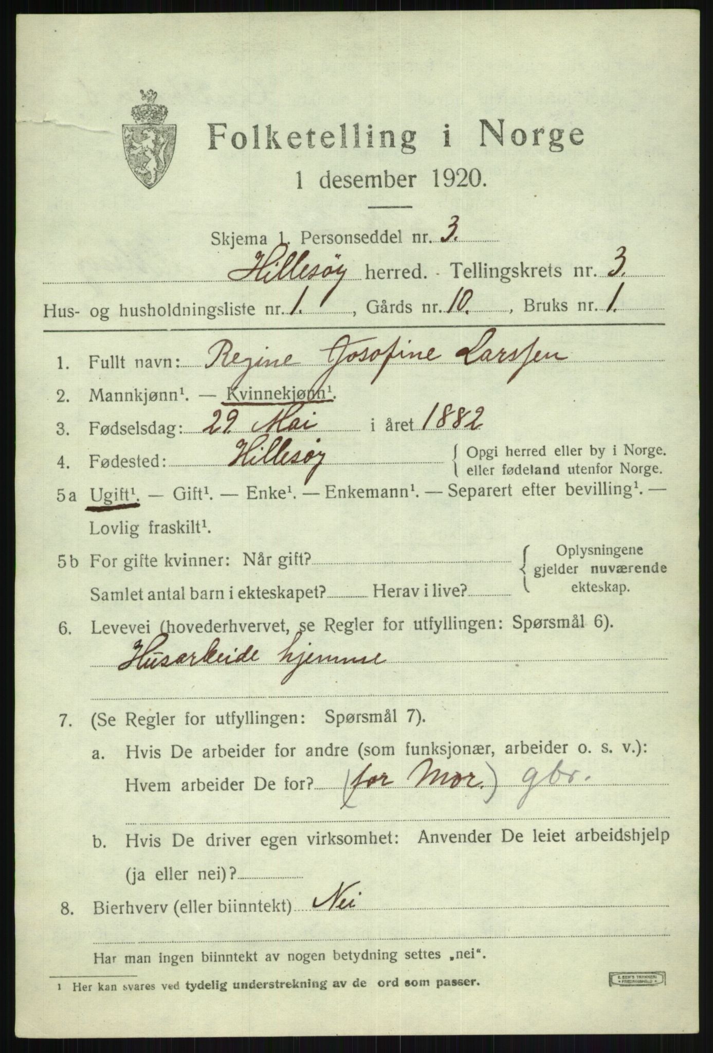 SATØ, 1920 census for Hillesøy, 1920, p. 1667