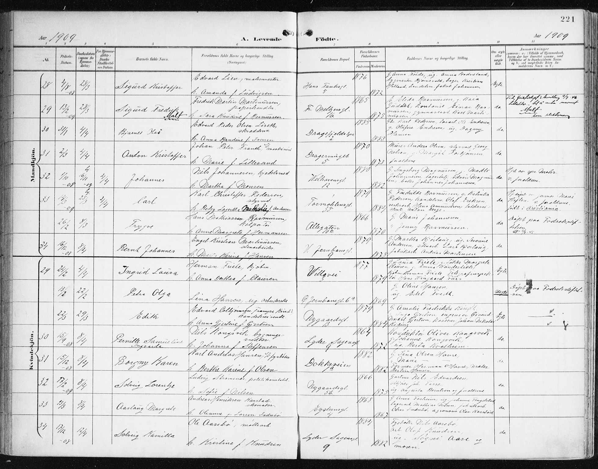 Johanneskirken sokneprestembete, AV/SAB-A-76001/H/Haa/L0002: Parish register (official) no. A 2, 1900-1912, p. 221
