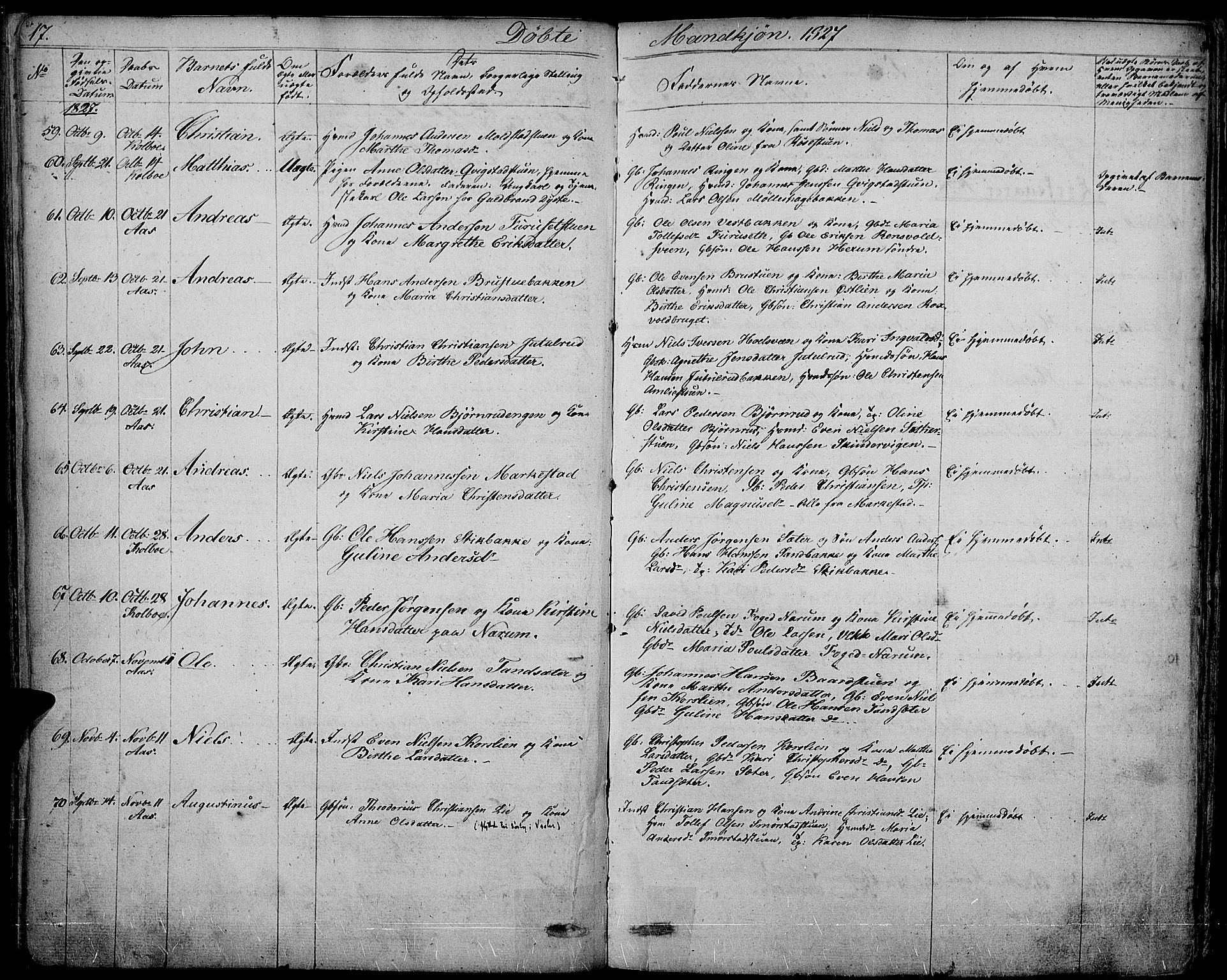 Vestre Toten prestekontor, AV/SAH-PREST-108/H/Ha/Haa/L0002: Parish register (official) no. 2, 1825-1837, p. 17