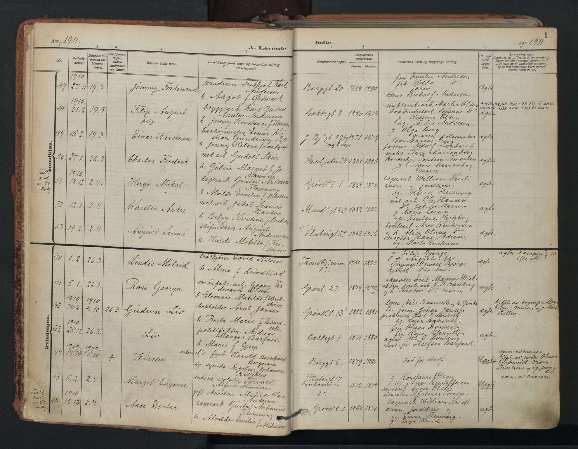 Grønland prestekontor Kirkebøker, SAO/A-10848/F/Fa/L0018: Parish register (official) no. 18, 1911-1945, p. 1