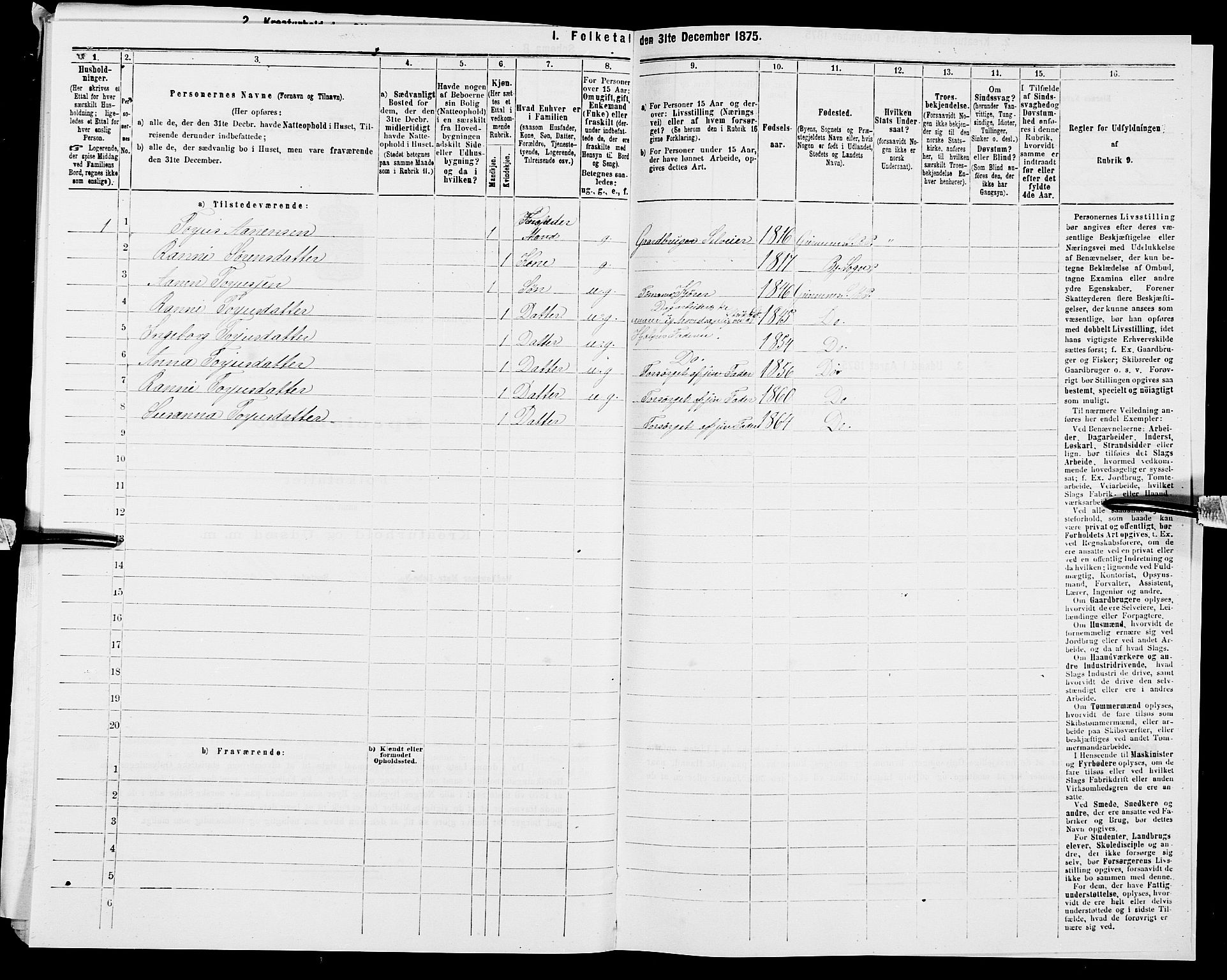 SAK, 1875 census for 1024P Bjelland, 1875, p. 727