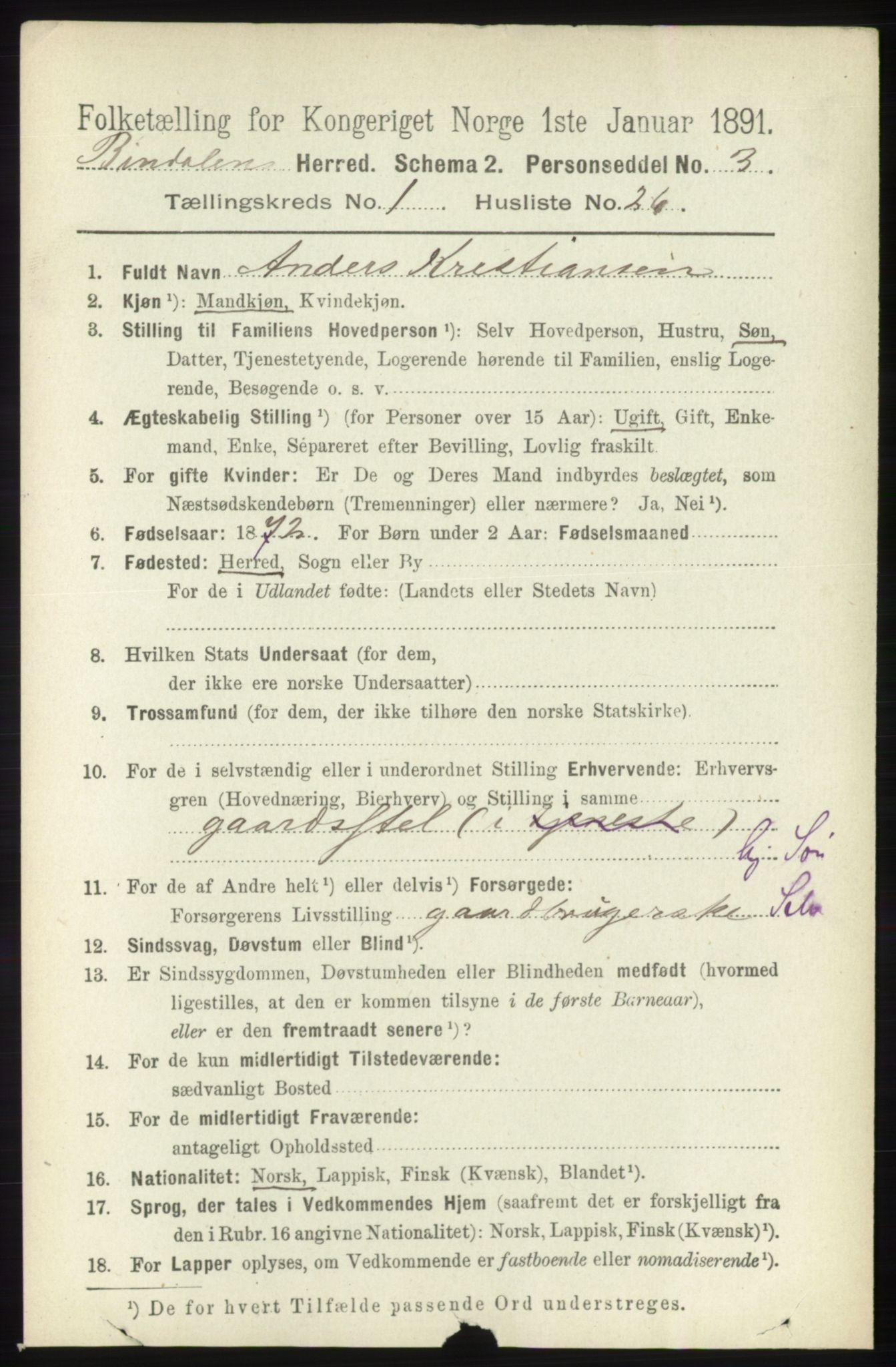 RA, 1891 census for 1811 Bindal, 1891, p. 224