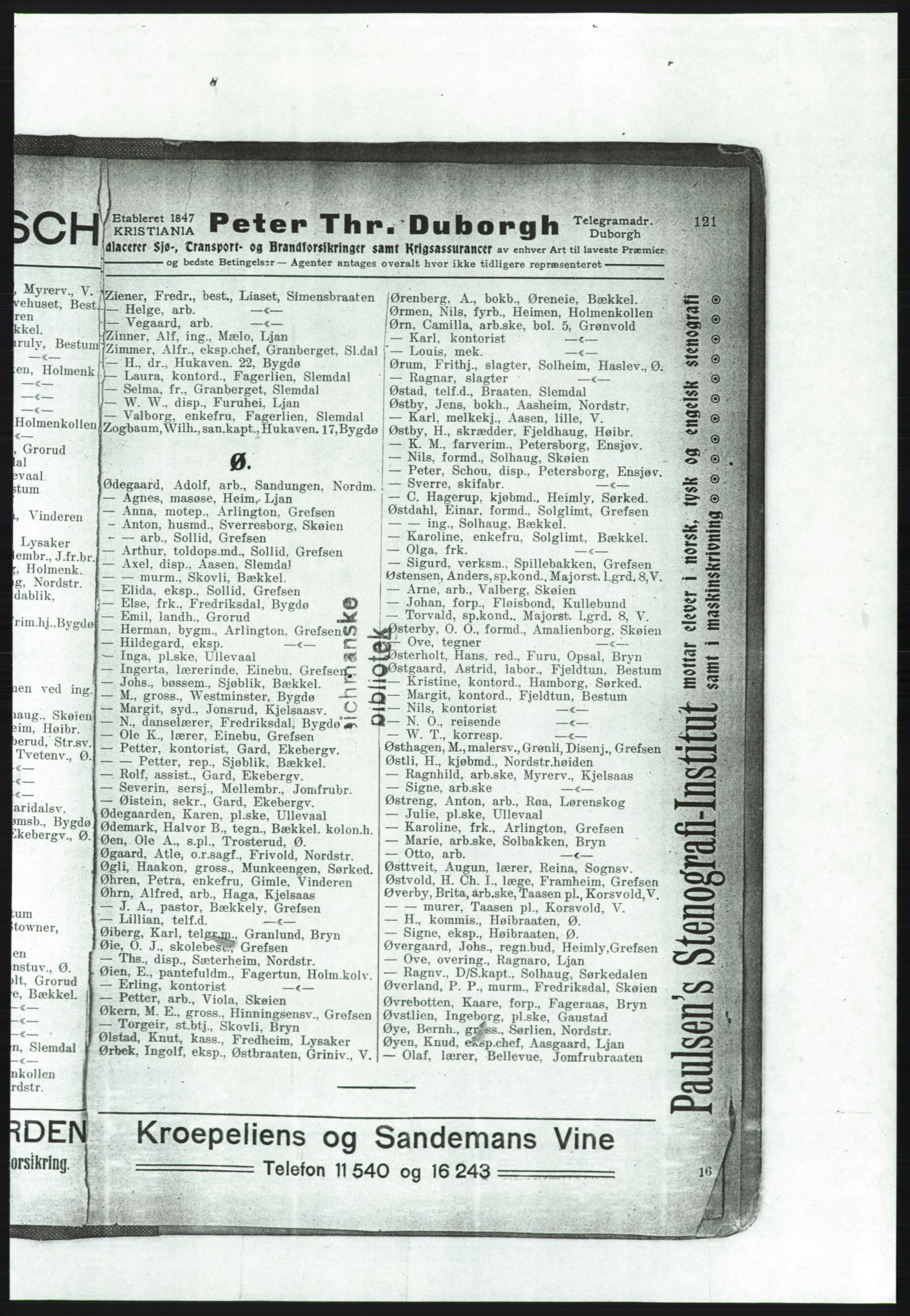 Aker adressebok/adressekalender, PUBL/001/A/001: Akers adressebok, 1916-1917, p. 121