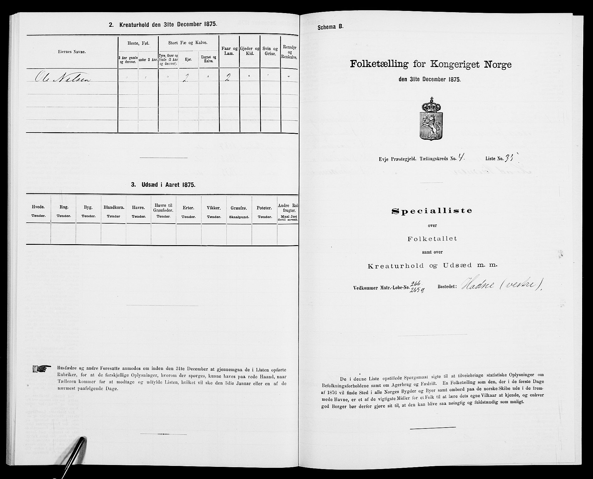 SAK, 1875 census for 0934P Evje, 1875, p. 392