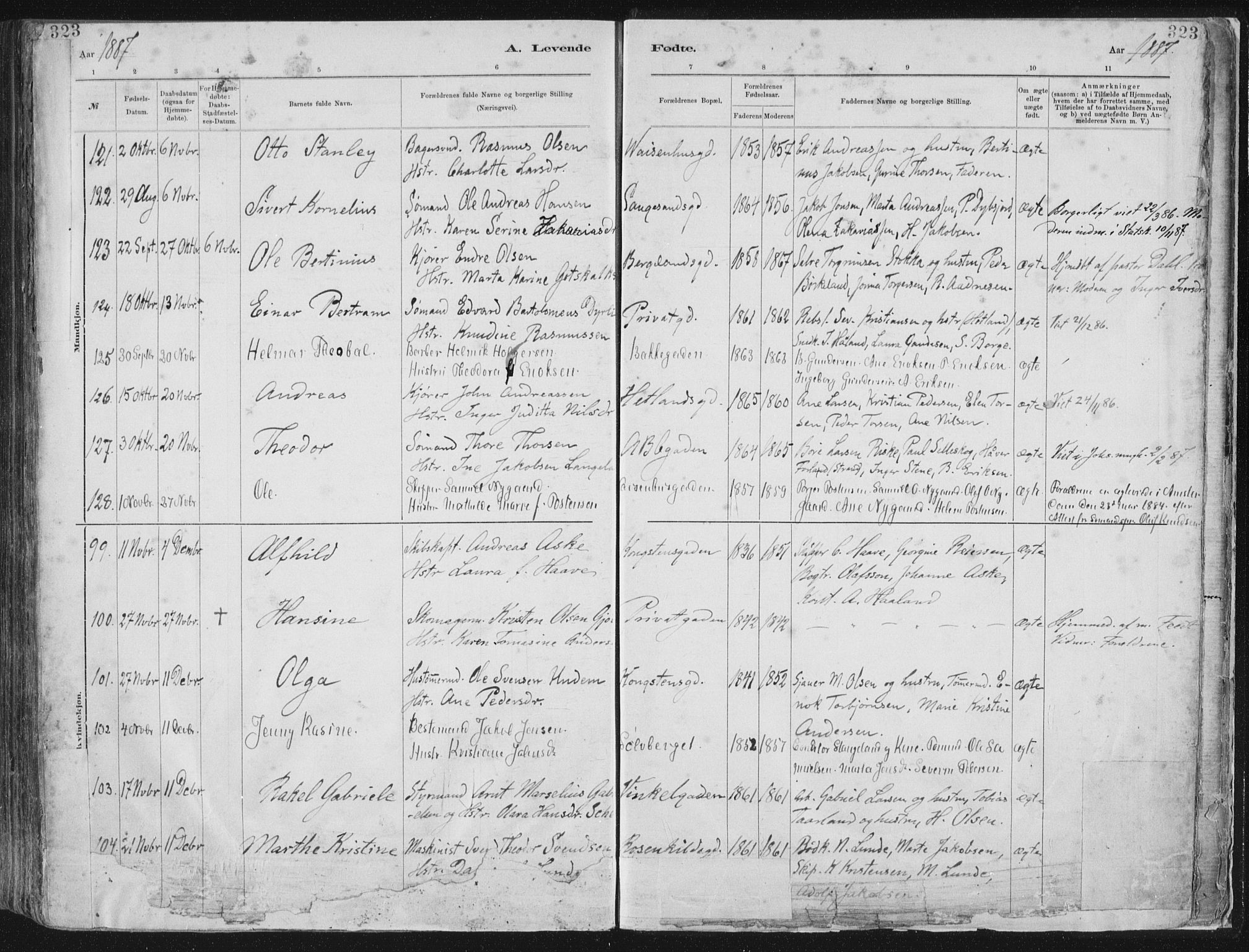 St. Petri sokneprestkontor, SAST/A-101813/001/30/30BA/L0015: Parish register (official) no. A 15, 1879-1888, p. 323