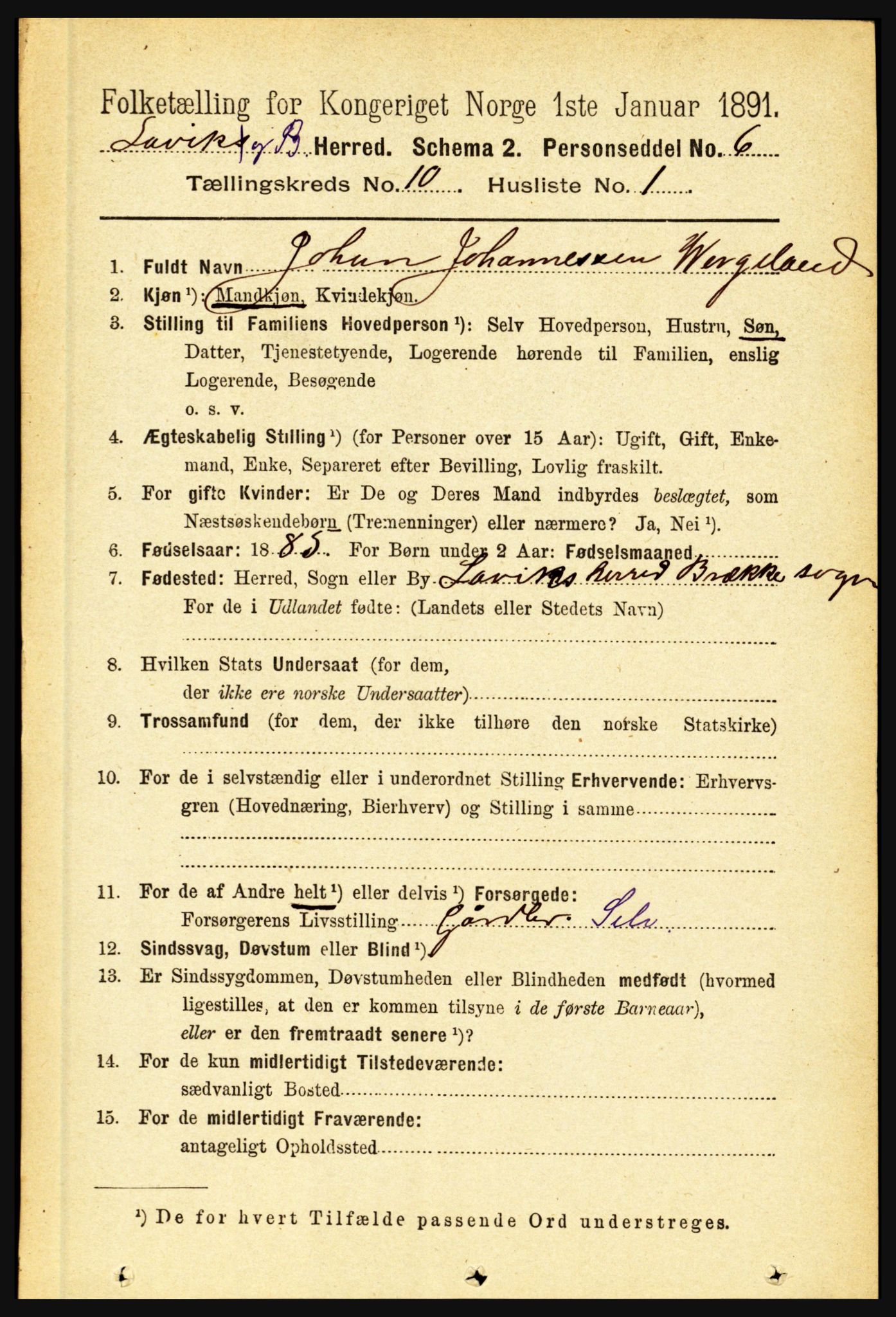 RA, 1891 census for 1415 Lavik og Brekke, 1891, p. 1981