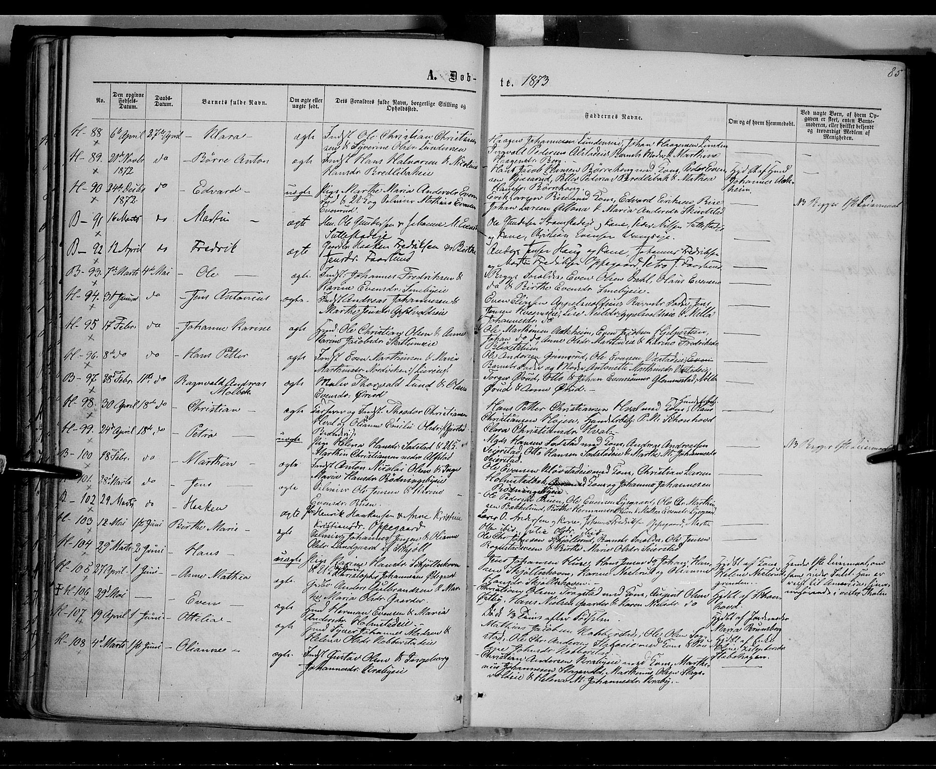 Østre Toten prestekontor, AV/SAH-PREST-104/H/Ha/Haa/L0005: Parish register (official) no. 5, 1866-1877, p. 85