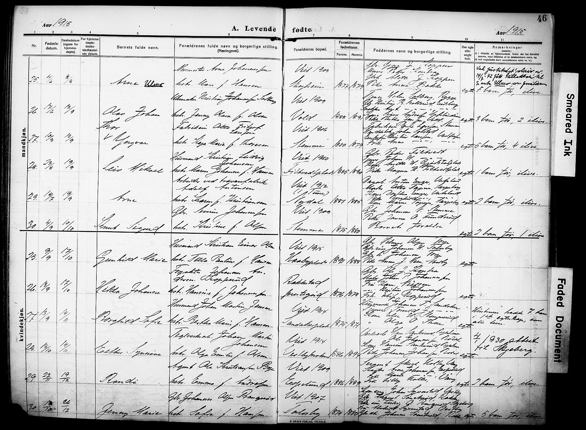 Rakkestad prestekontor Kirkebøker, AV/SAO-A-2008/F/Fa/L0015: Parish register (official) no. I 15, 1909-1922, p. 46