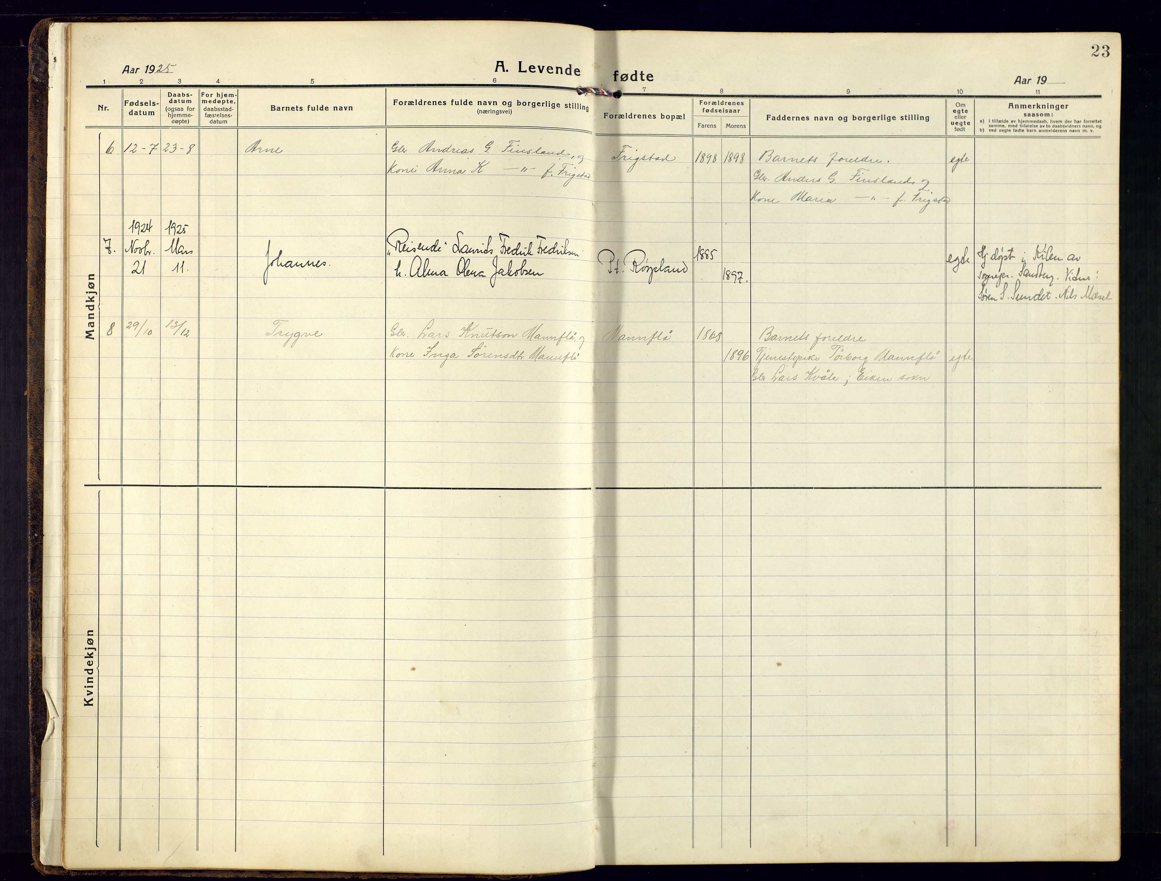 Bjelland sokneprestkontor, AV/SAK-1111-0005/F/Fb/Fbb/L0006: Parish register (copy) no. B-6, 1918-1946, p. 23
