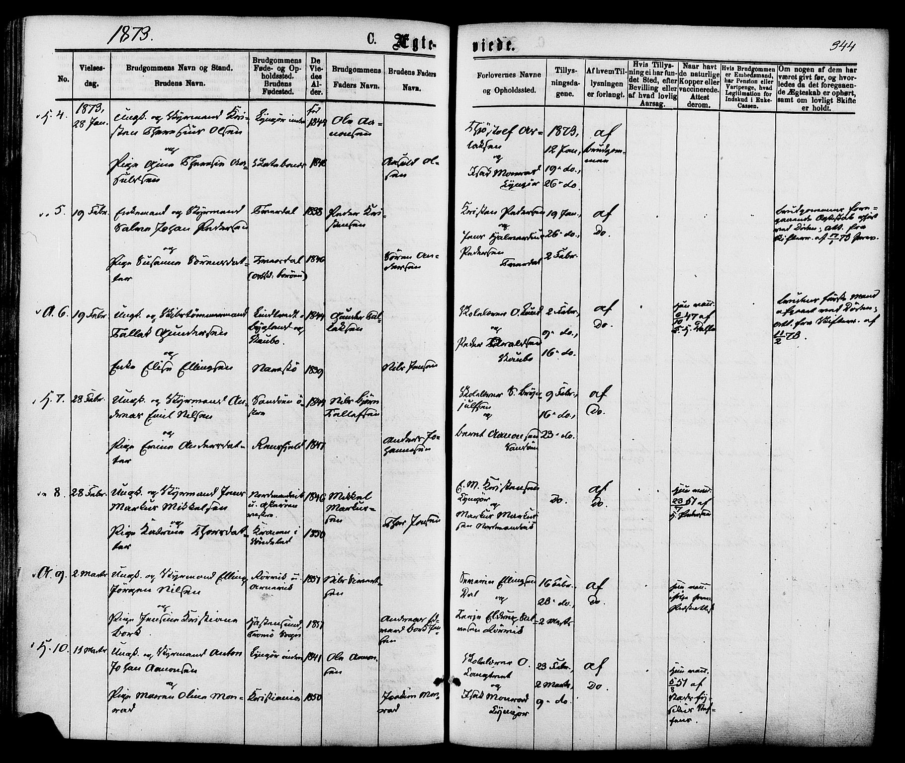 Dypvåg sokneprestkontor, AV/SAK-1111-0007/F/Fa/Faa/L0007: Parish register (official) no. A 7/ 1, 1872-1884, p. 344