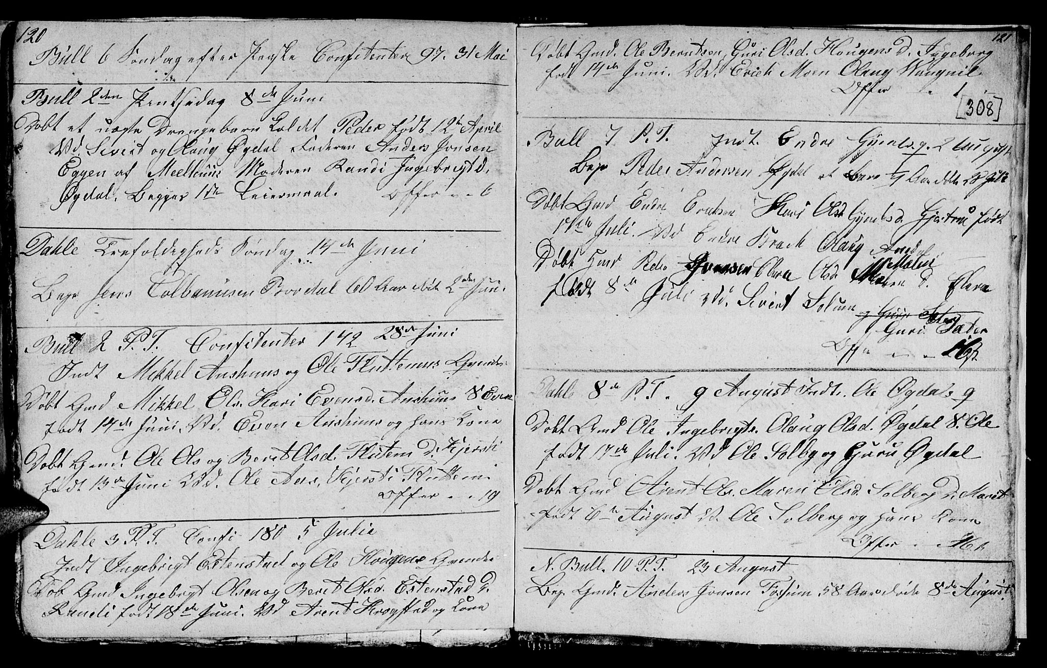 Ministerialprotokoller, klokkerbøker og fødselsregistre - Sør-Trøndelag, AV/SAT-A-1456/689/L1042: Parish register (copy) no. 689C01, 1812-1841, p. 307-308