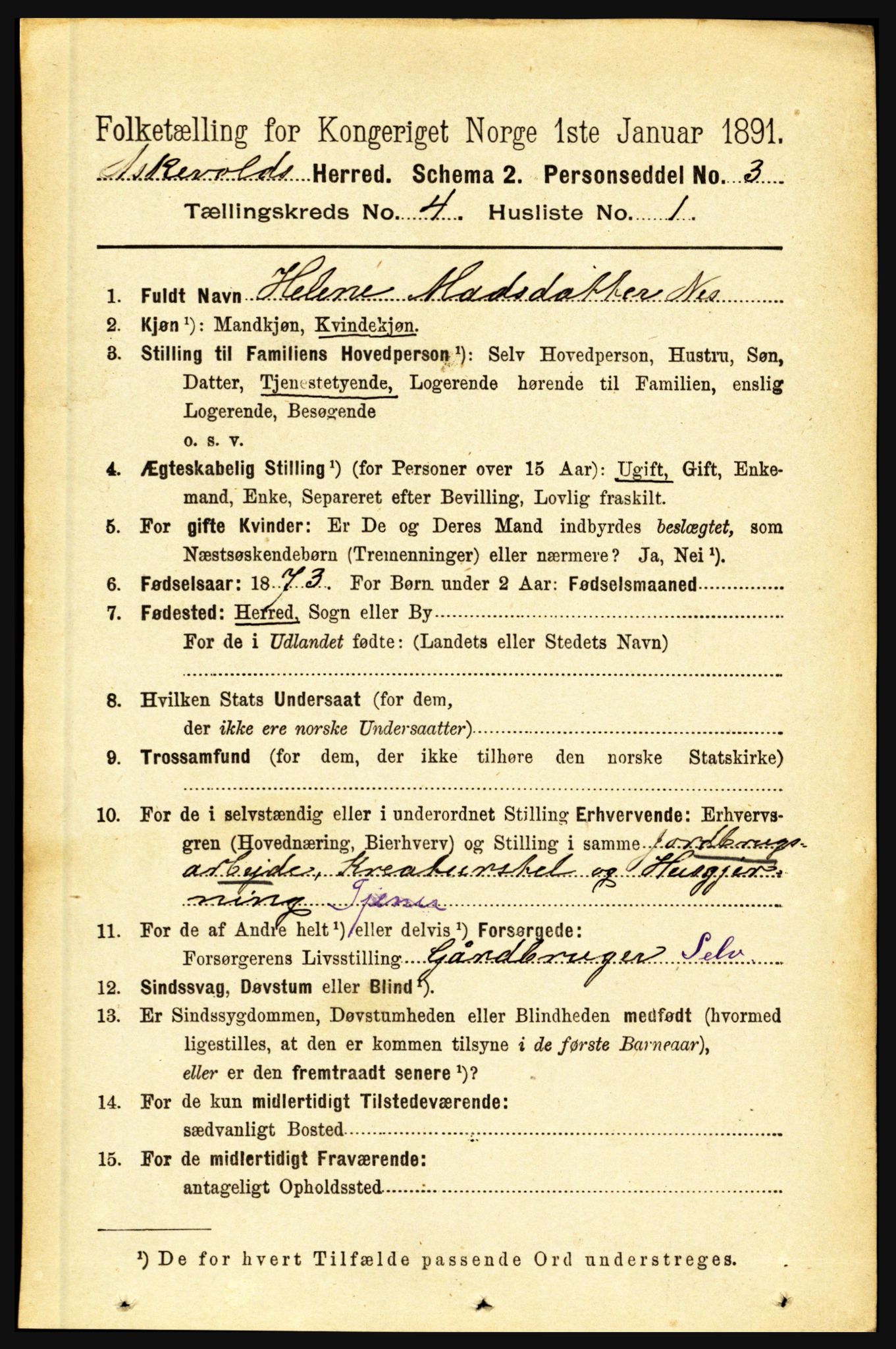 RA, 1891 census for 1428 Askvoll, 1891, p. 1243