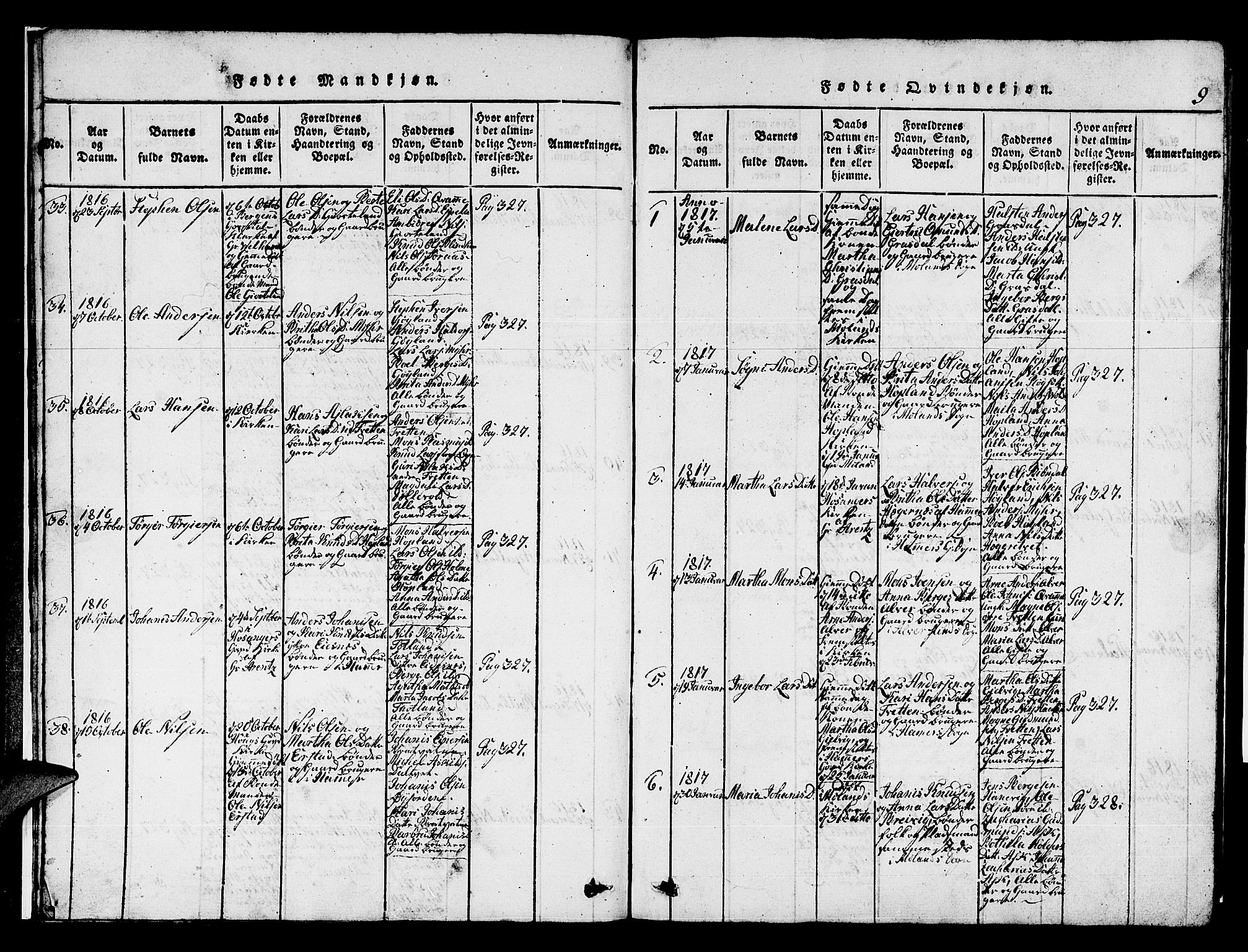 Hamre sokneprestembete, SAB/A-75501/H/Ha/Hab: Parish register (copy) no. A 1, 1816-1826, p. 9